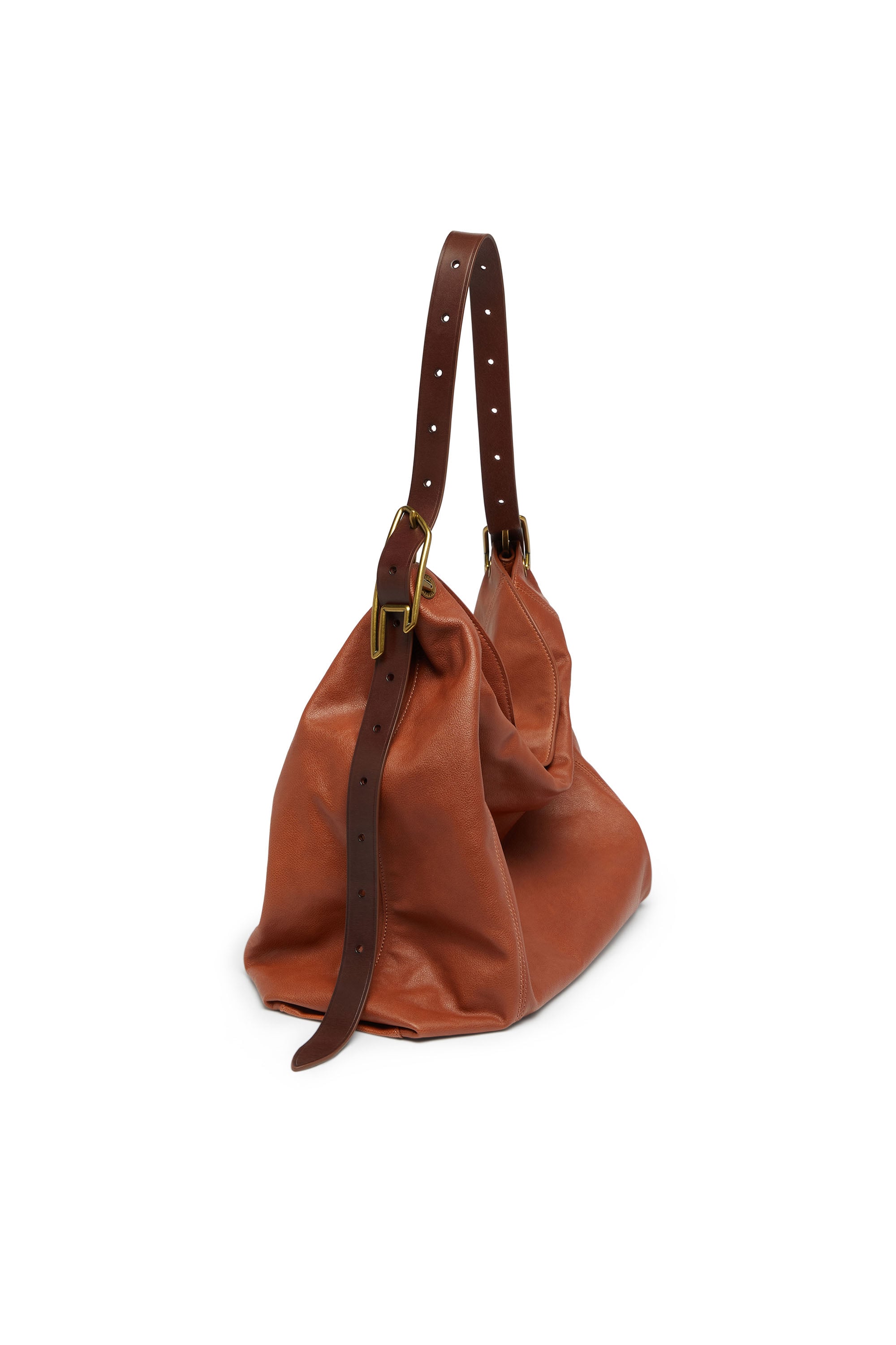 Diesel - D-LINE HOBO L, Woman's D-Line-Hobo bag in shiny wrinkled leather in Brown - 2