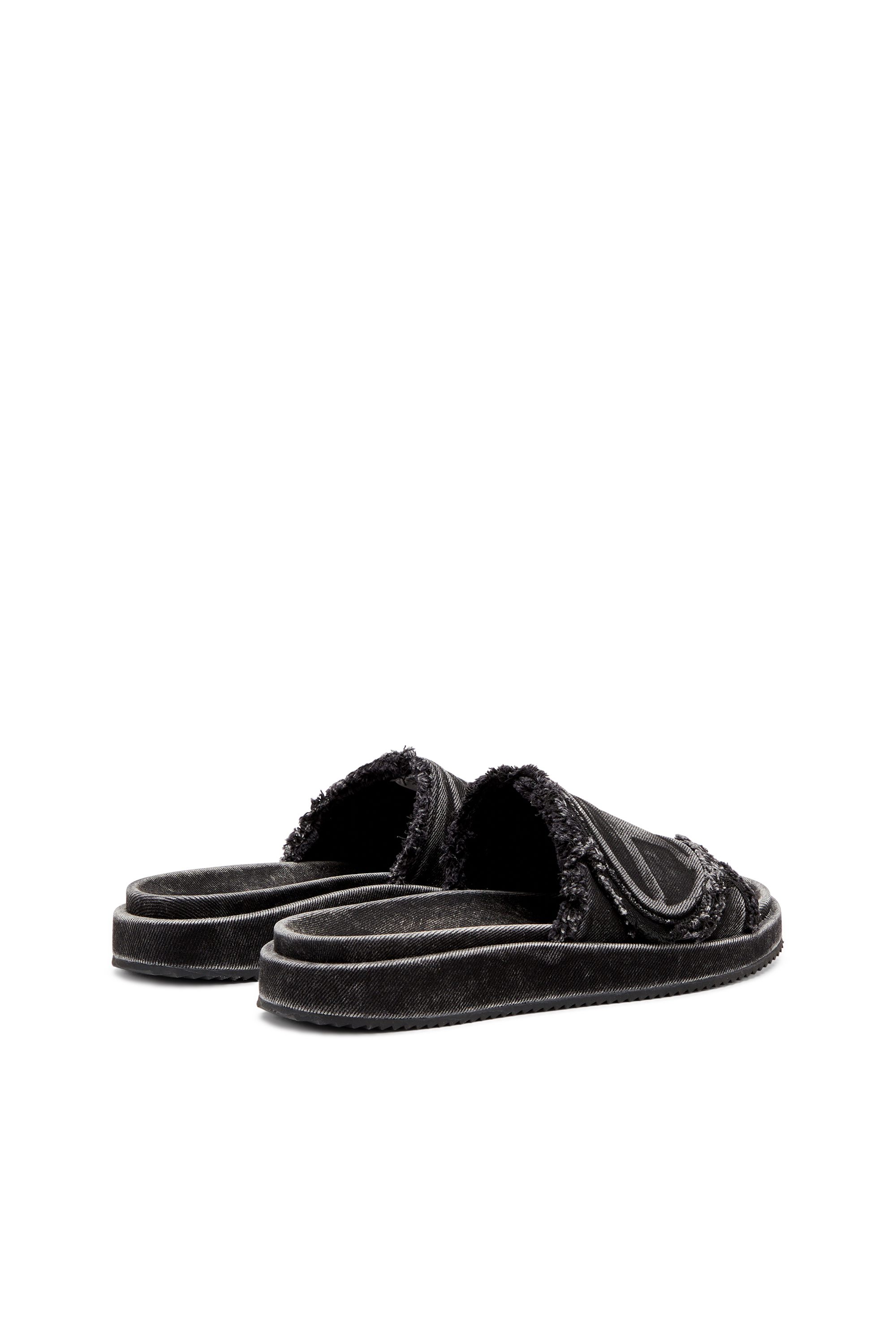 Diesel - SA-SLIDE D OVAL, Unisex's Distressed denim slides in Black - 3