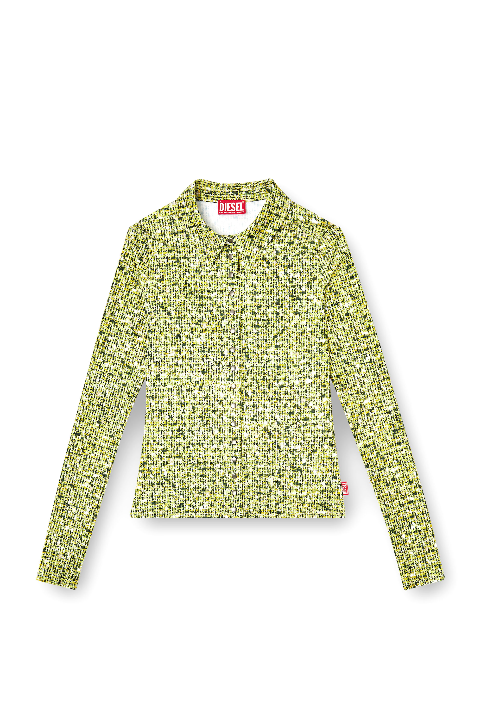 C-ELAZ-BC, Yellow Diesel - C-ELAZ-BC, Woman's Stretch fabric shirt with bouclé print in Yellow - 2