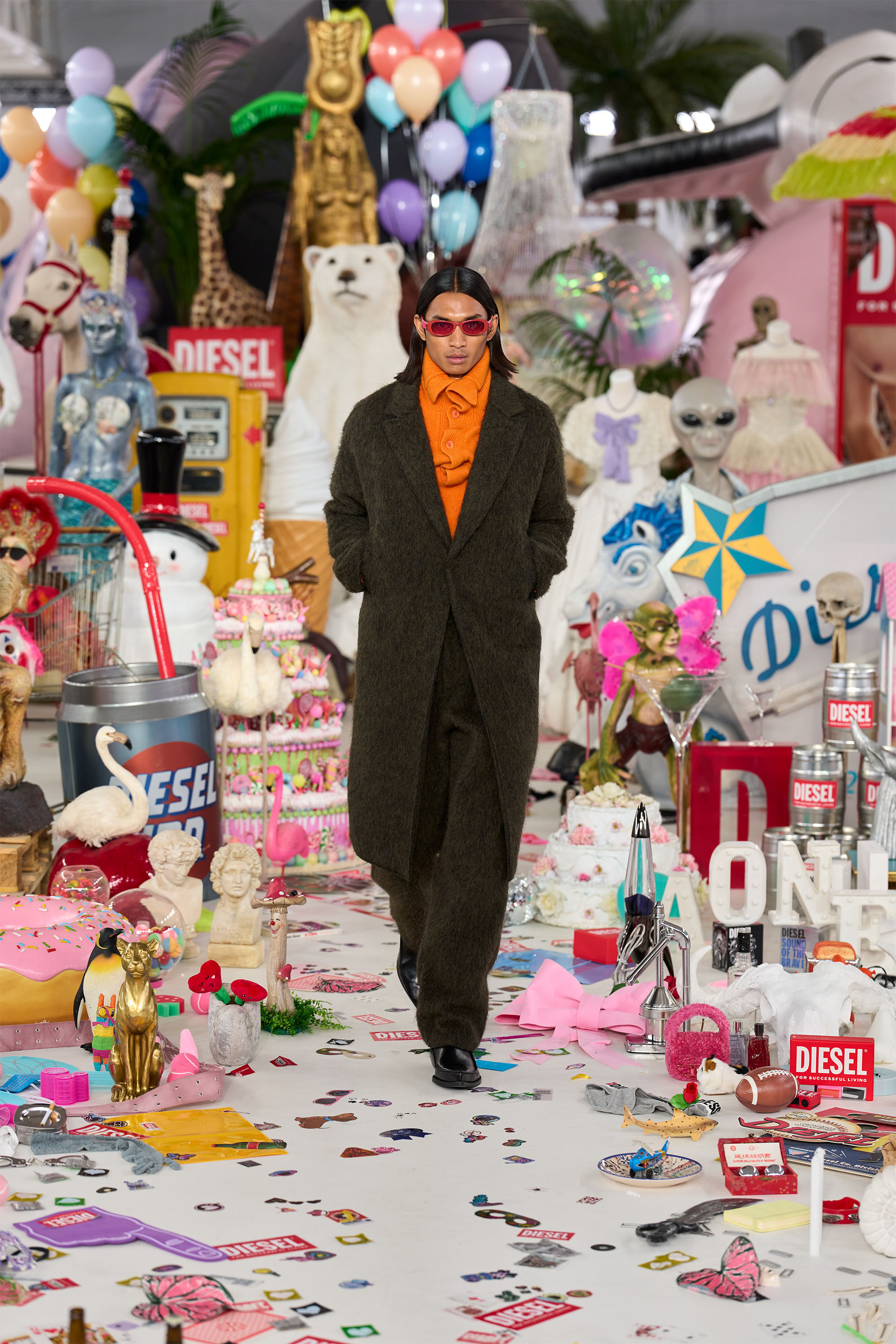 Diesel - K-ANDREW, Man's Button-neck jumper in wrinkled boiled knit in Orange - 6