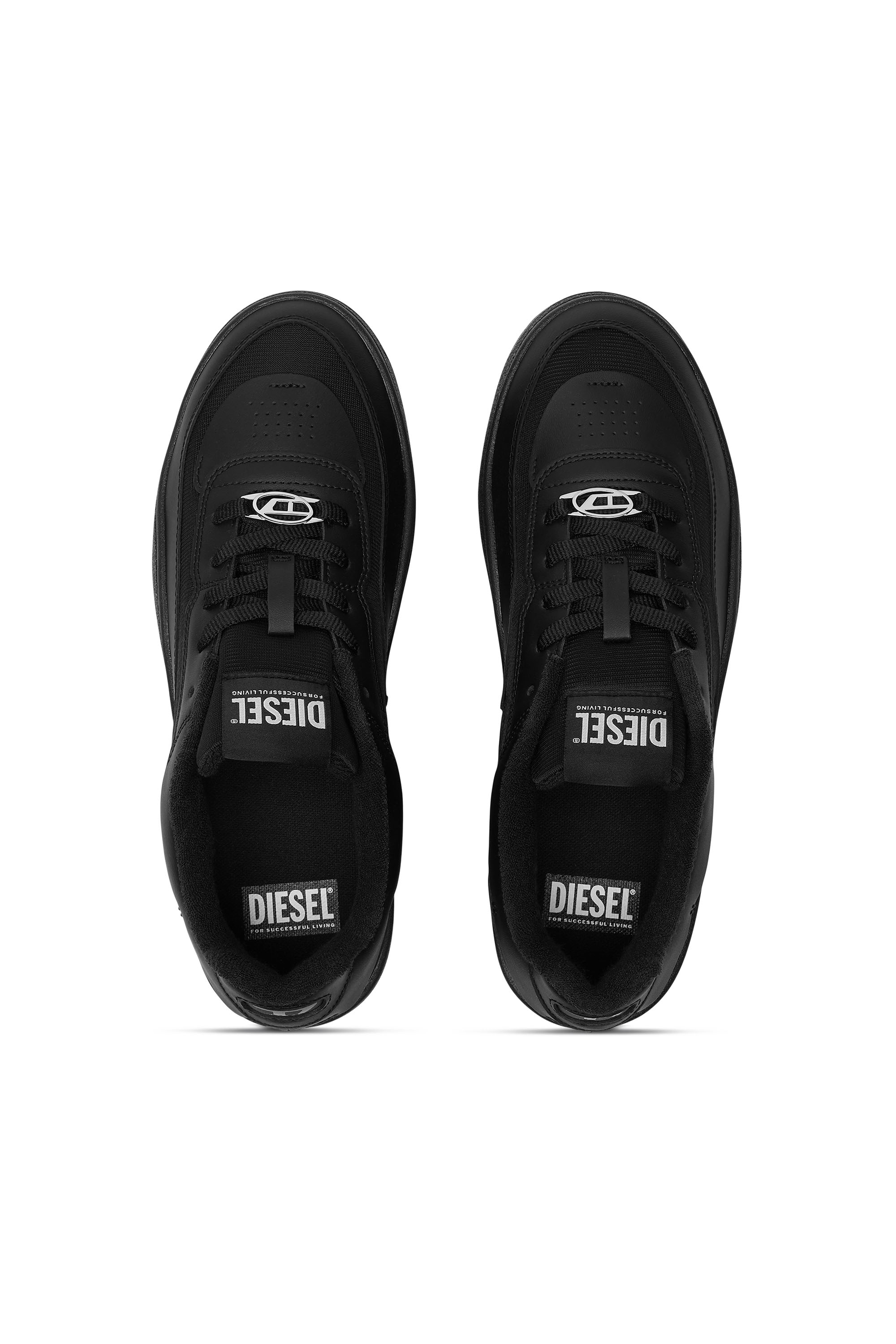 Diesel - S-OVAL SKATE LOW, Man's Fabric-panelled leather sneakers in Black - 5