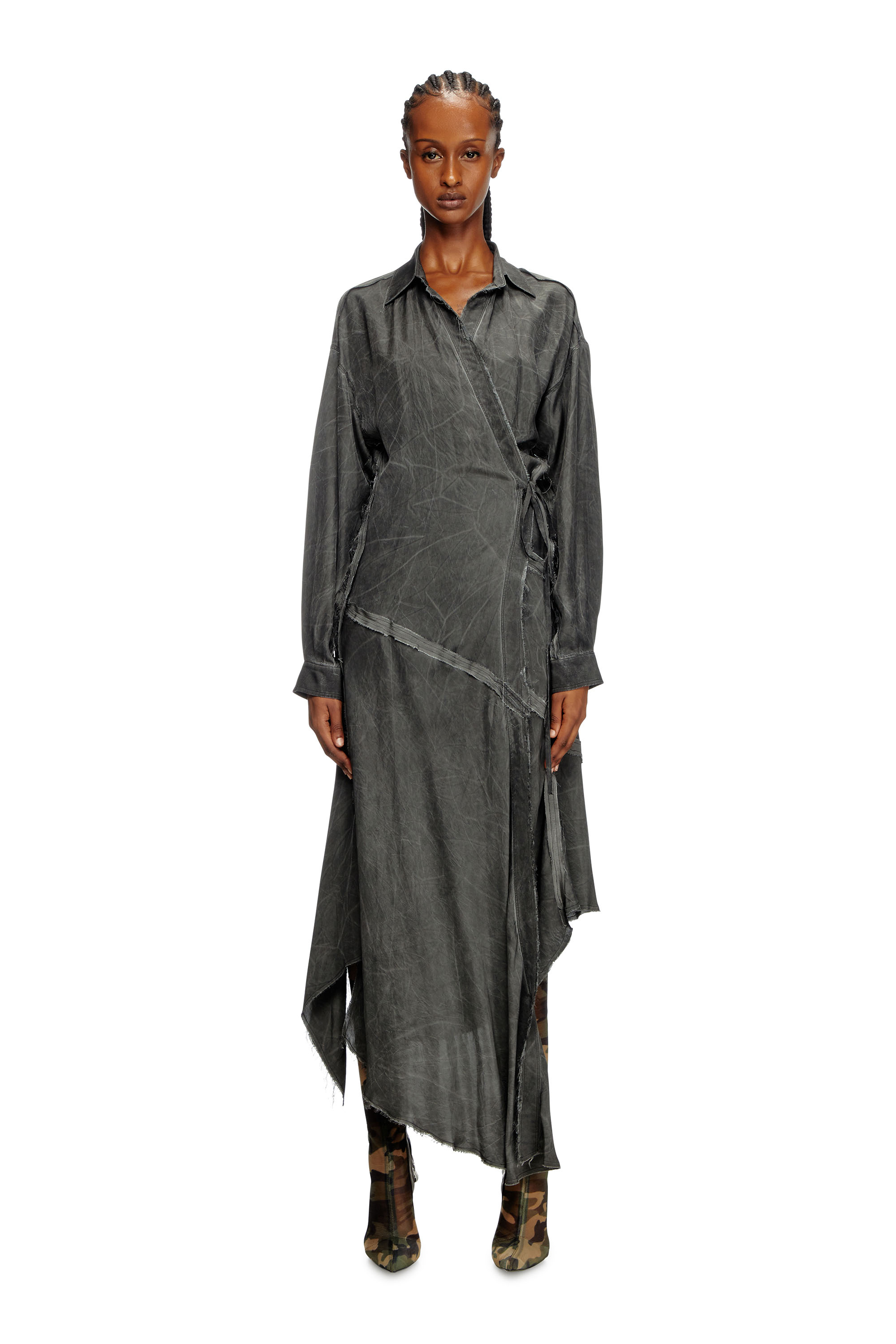 Diesel - D-RAVEN-Q1, Woman's Asymmetrical long-sleeve dress in Dark grey - 1