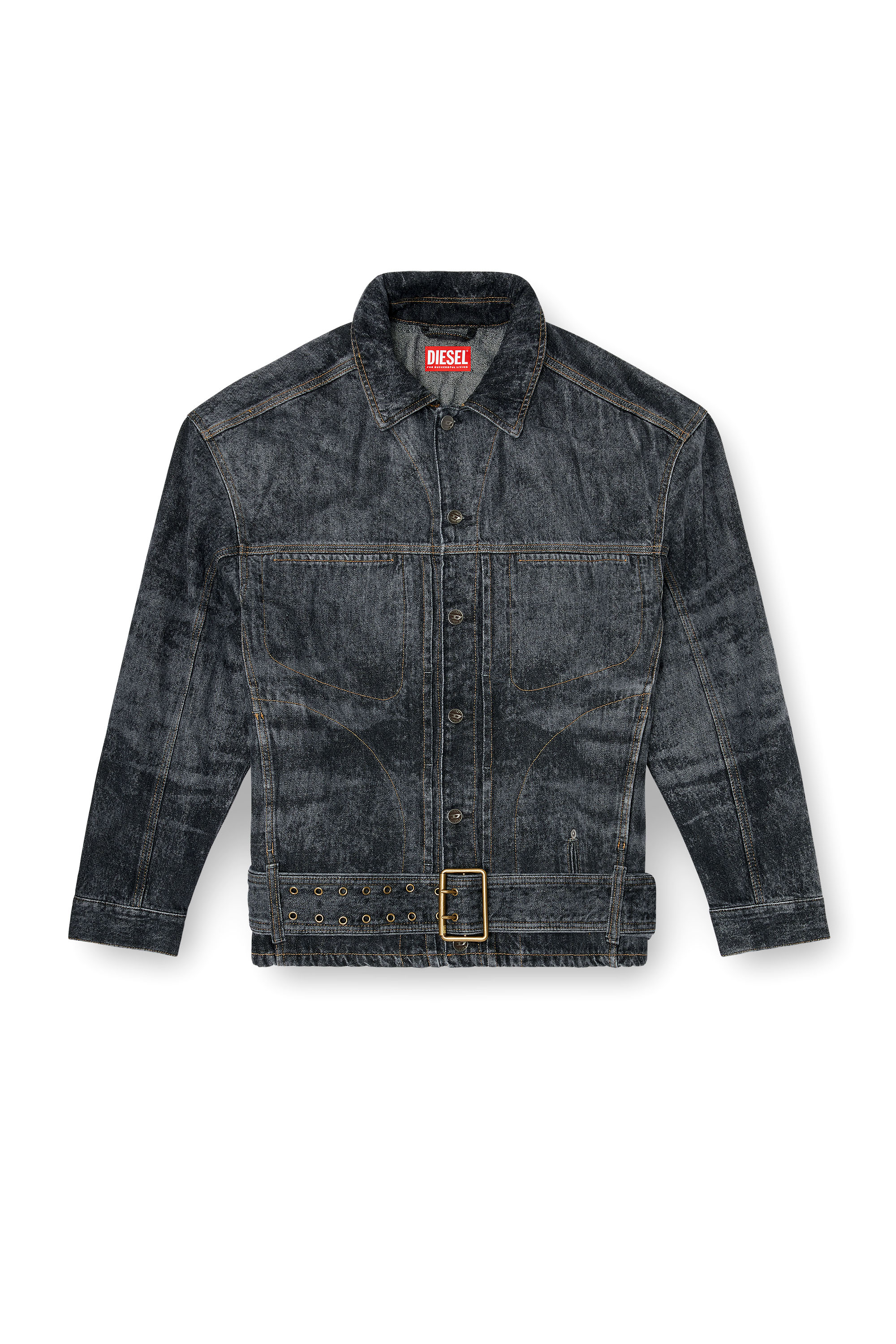 Diesel - D-VALERO-S, Man's Biker-inspired denim jacket in Black/Dark grey - 3