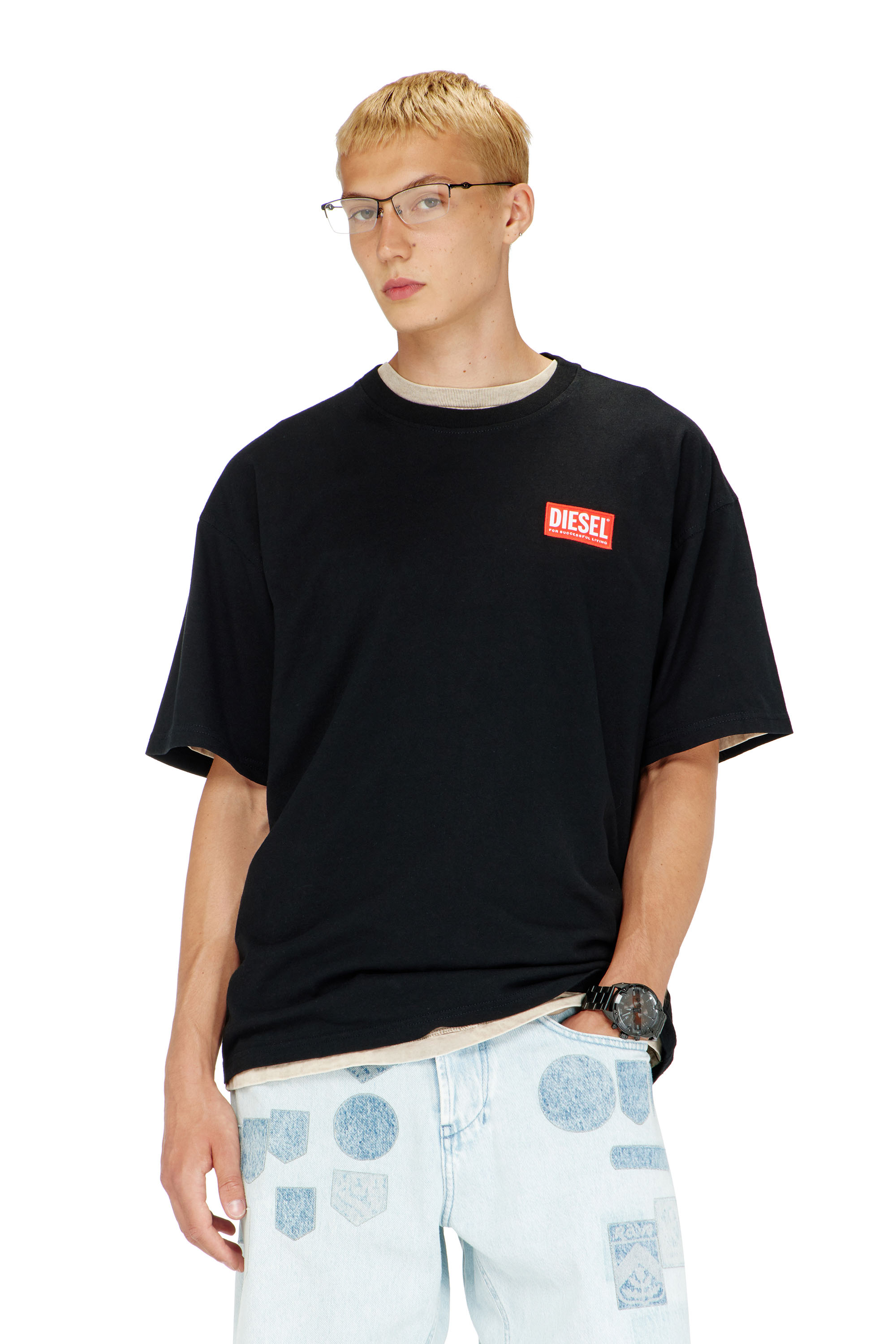 Diesel - T-BOXT-LAB, Man's T-shirt with jacquard logo patch in Black - 1