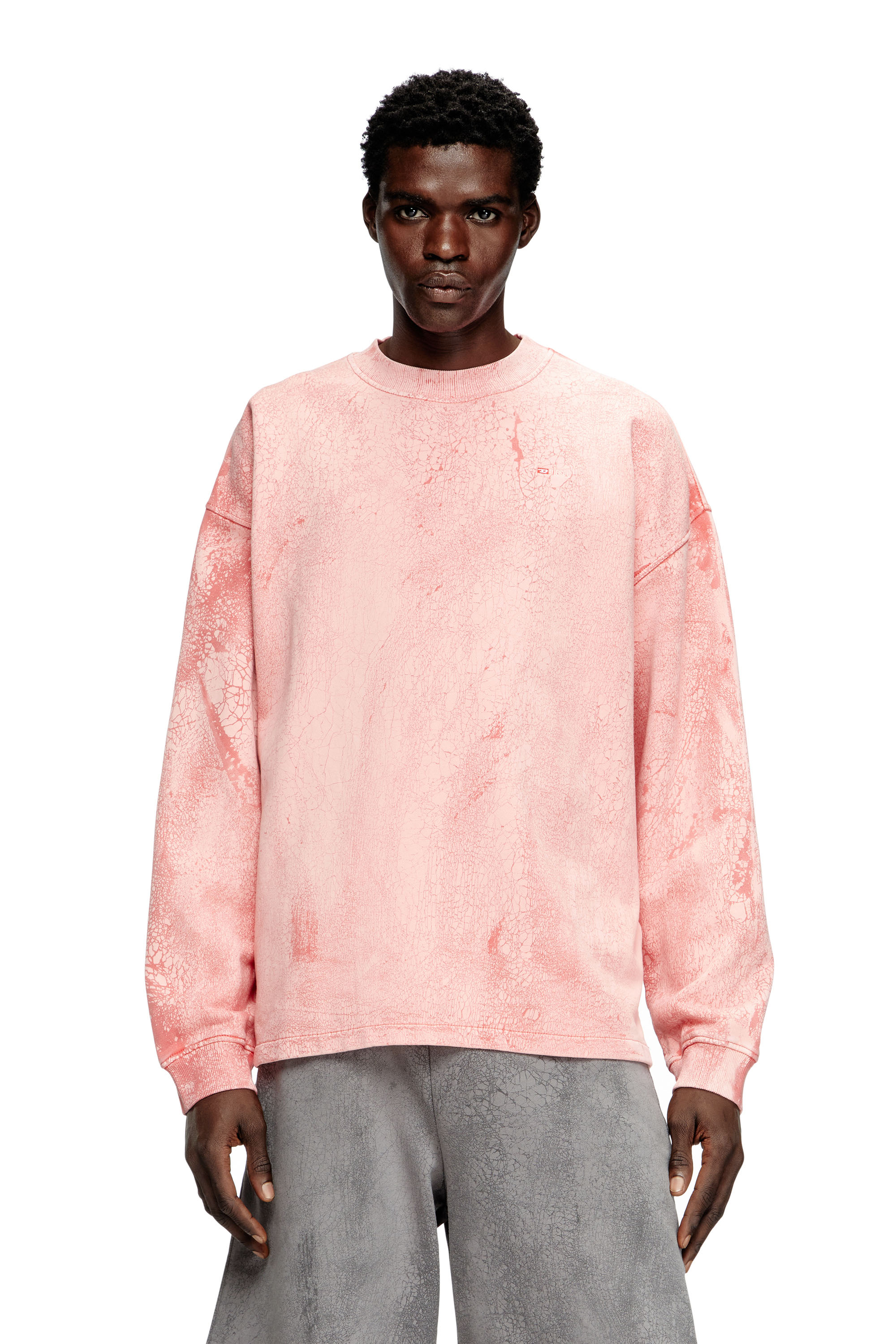 Diesel - S-BAXT-T1, Man's Cracked-effect sweatshirt with micro logo in Pink - 1