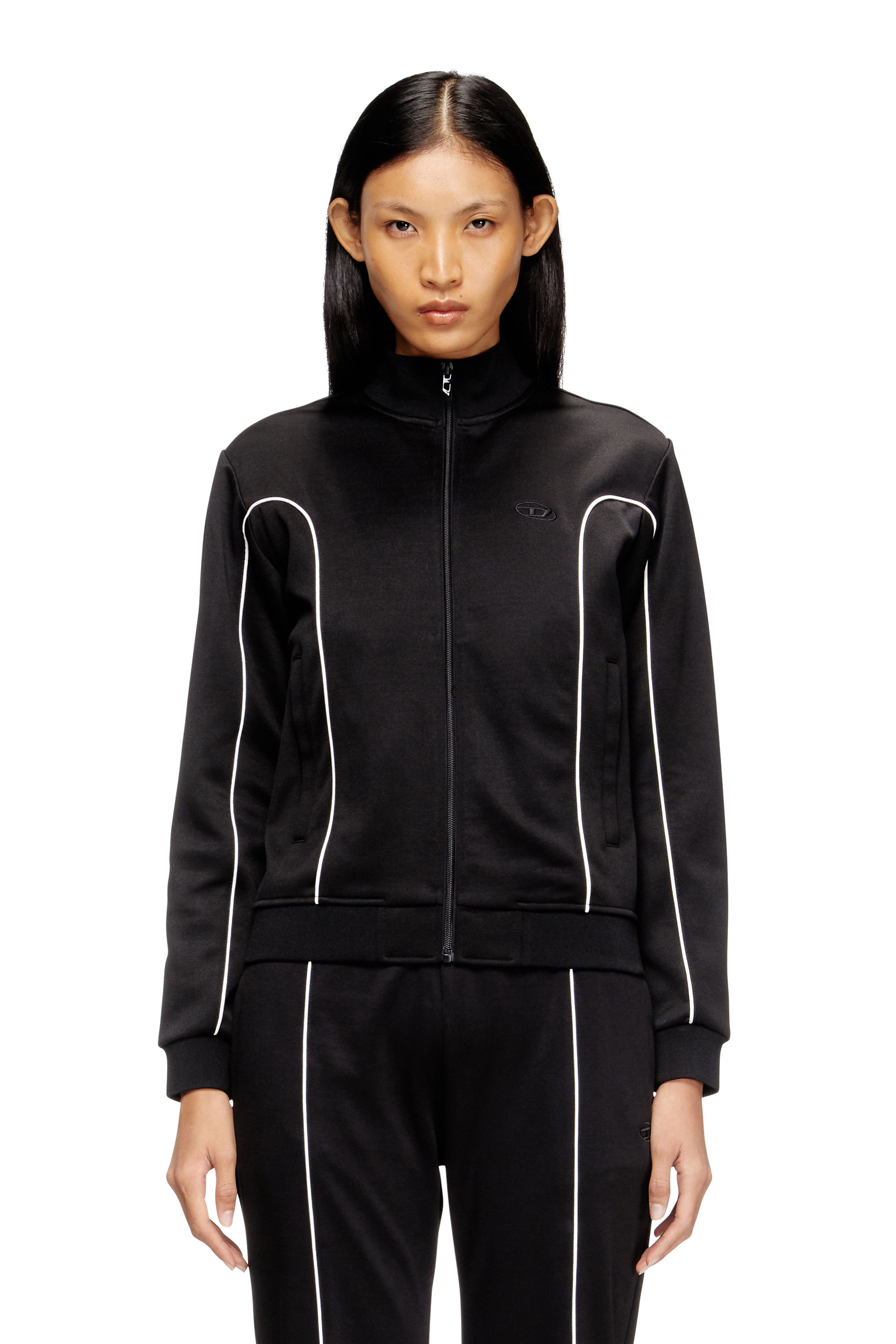 Diesel - F-LOCKING-OD, Woman's Sweat-jacket with contrast piping in Black/White - 3