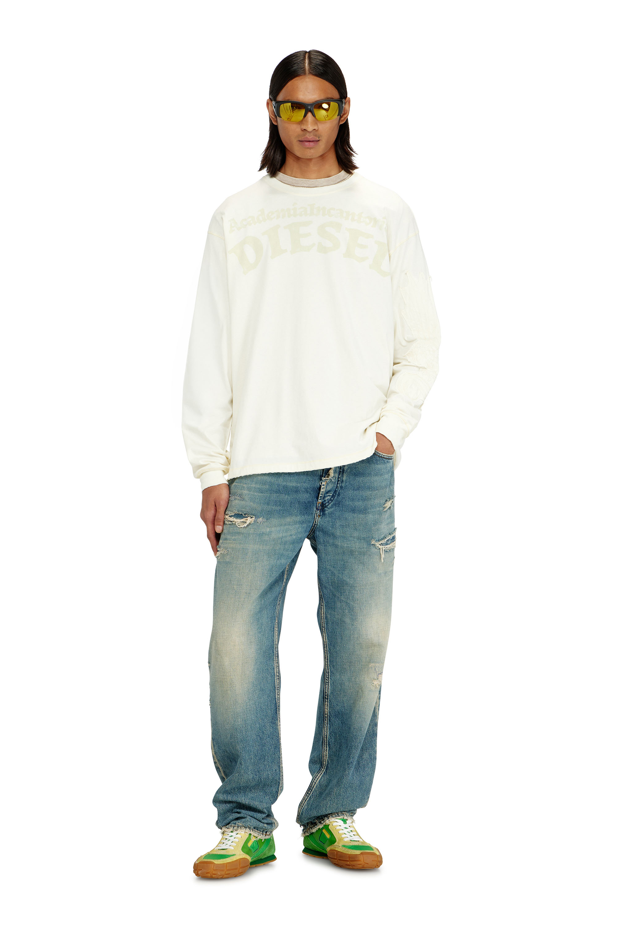 Diesel - T-NORM-LS-AA3, Man's Long-sleeve T-shirt with prints and patches in White - 2