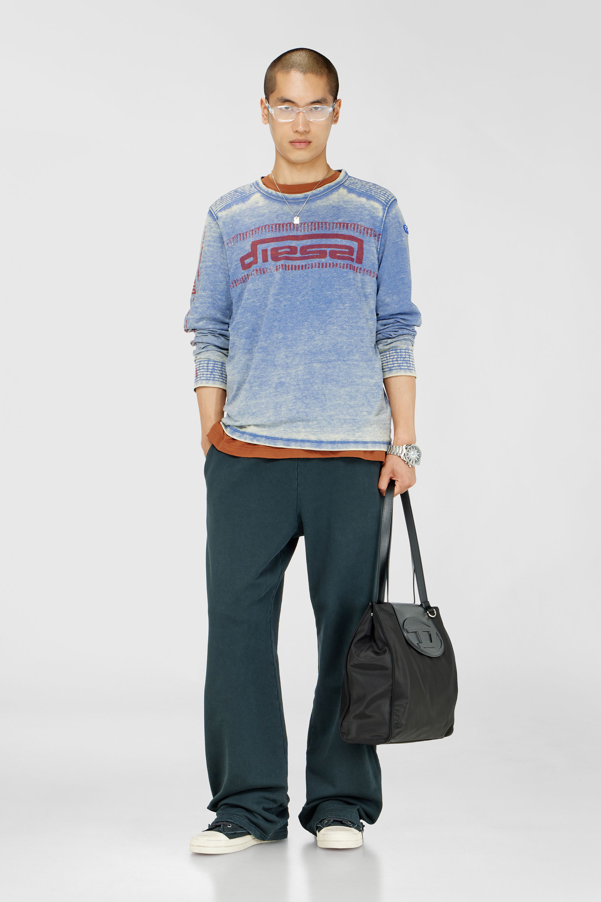 Diesel - P-MARTAINS-CRYSTALS, Man's Distressed sweatpants with crystal details in Dark Green - 1
