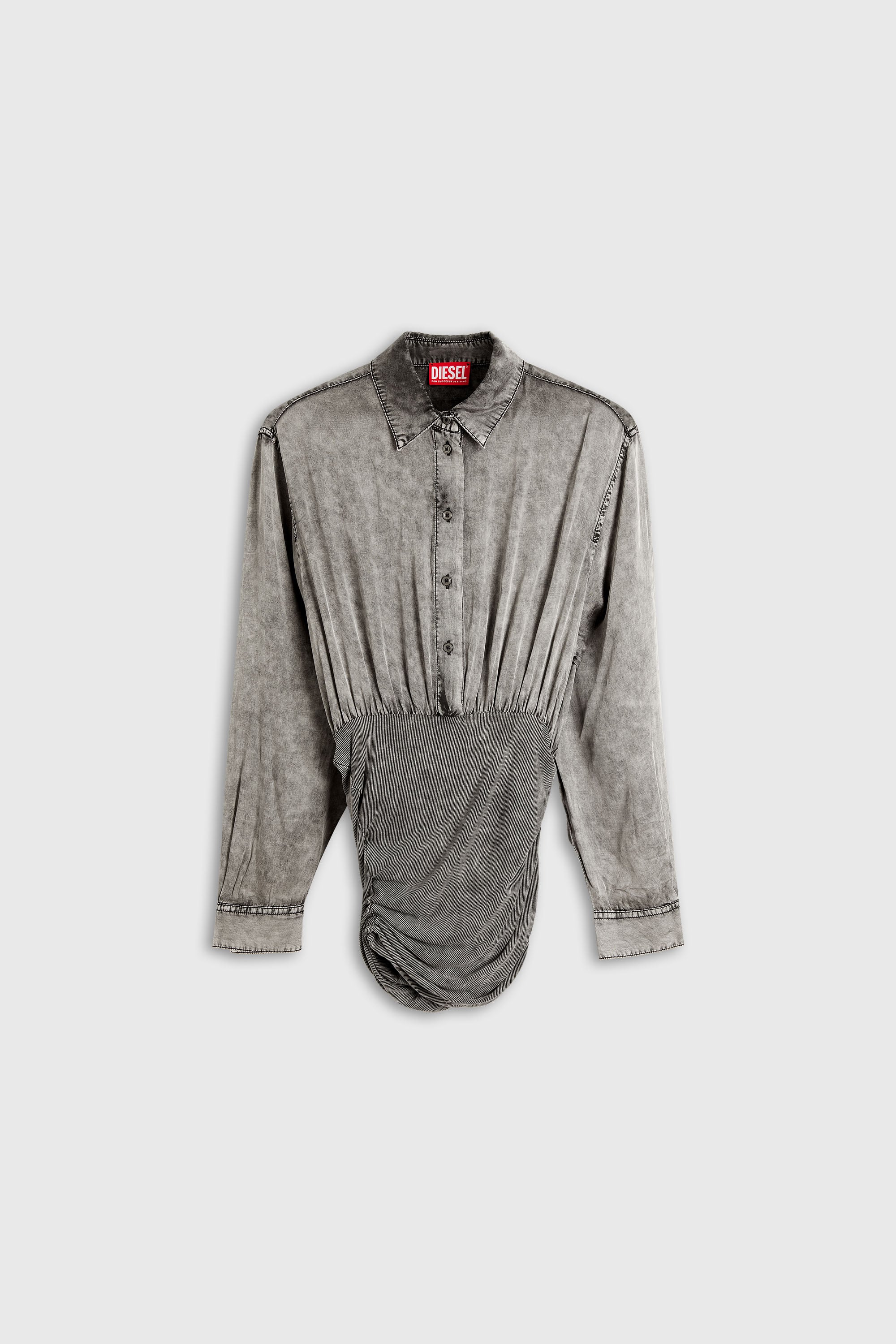 Diesel - C-ASSIA-B1, Woman's Satin shirt with twisted waist section in Dark grey - 1