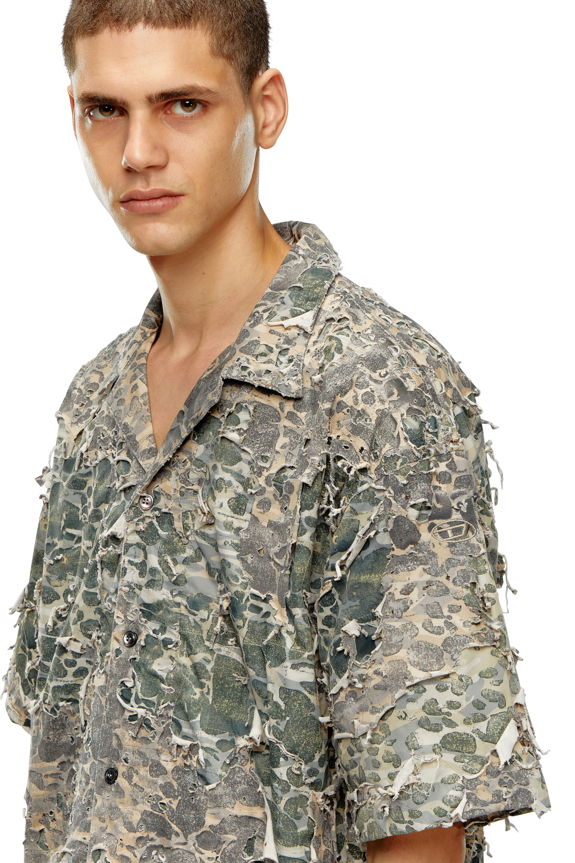 Diesel - S-HOCKNEY-CAMU, Man Camo shirt with destroyed finish in Multicolor - Image 5