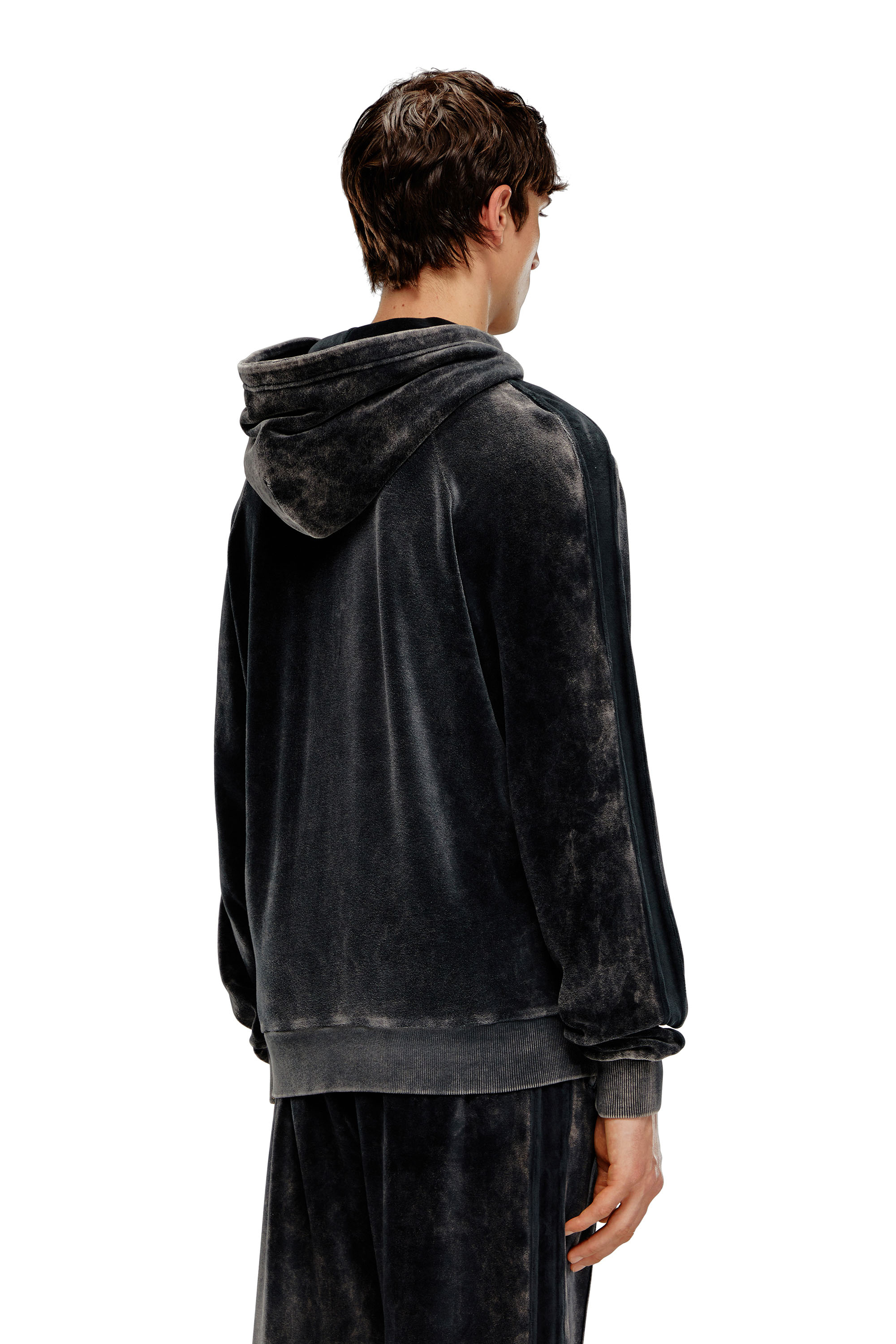 Diesel - S-OCLOCK, Man Acid-wash chenille zip-up hoodie in Black - Image 4