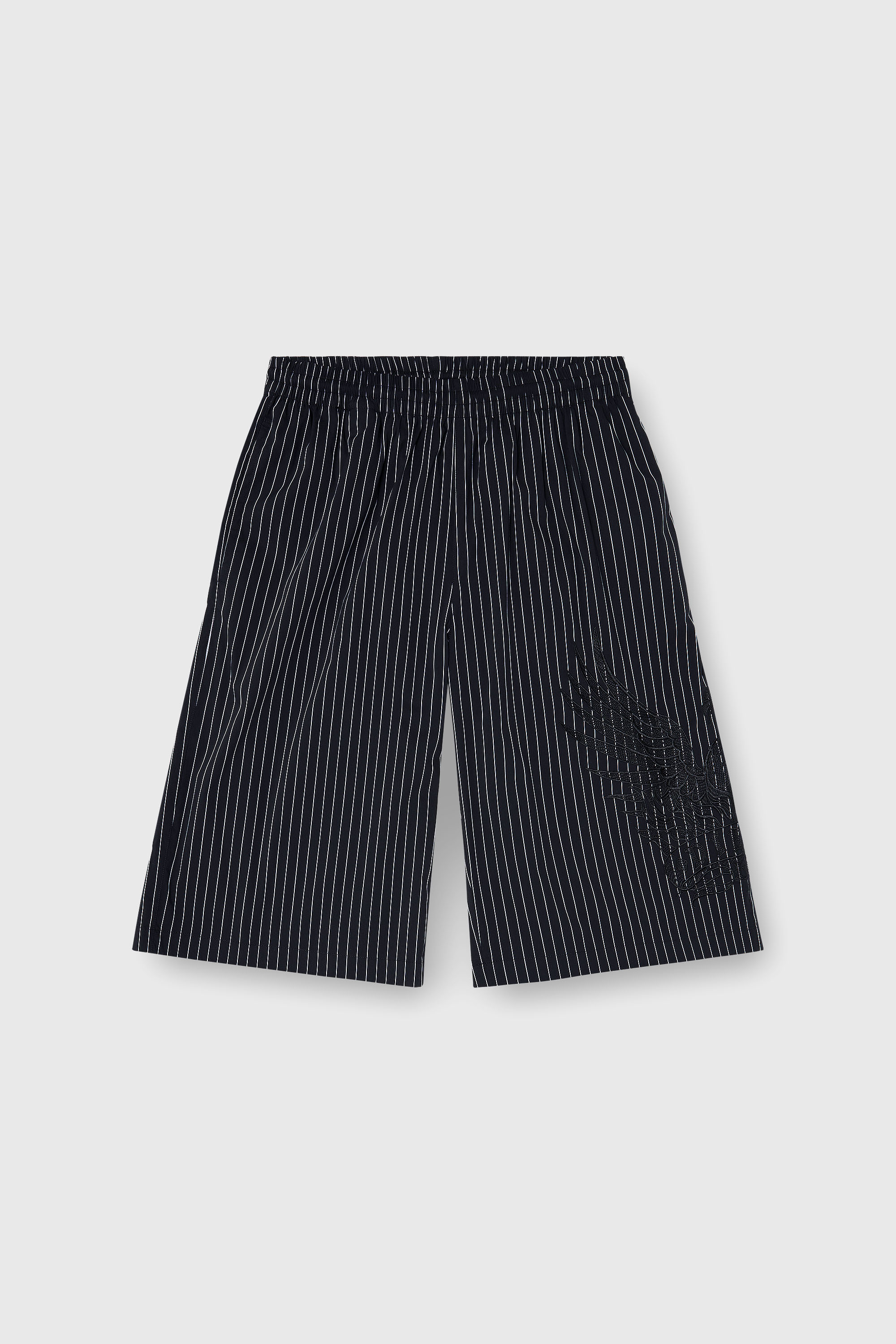 Diesel - P-THEO-SHORT-NJCA, Man's Pinstripe shorts with Phoenix embroidery in Black - 2