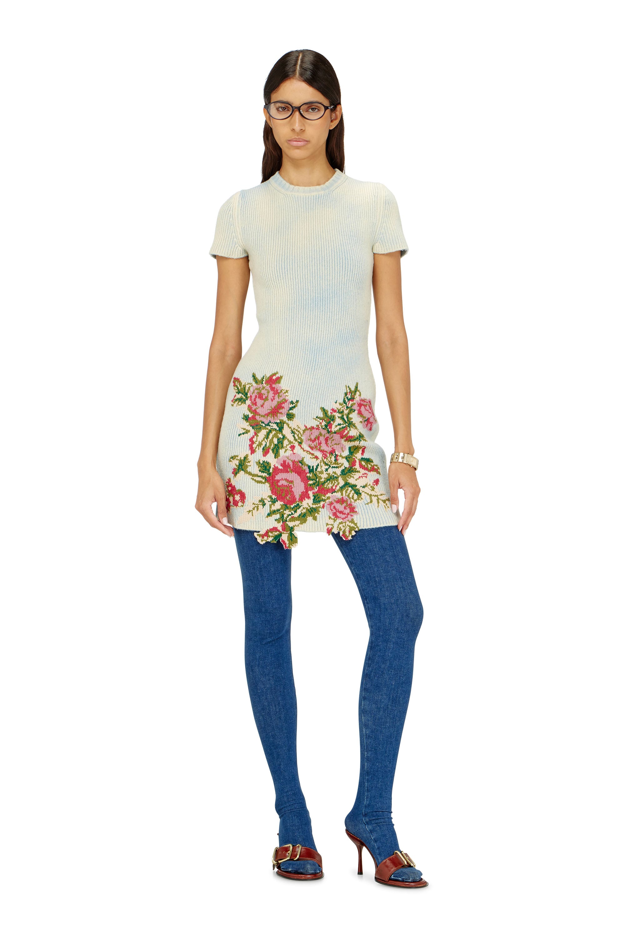 Diesel - M-RINNIE, Woman's Short dress in floral wool-blend knit in null - 1