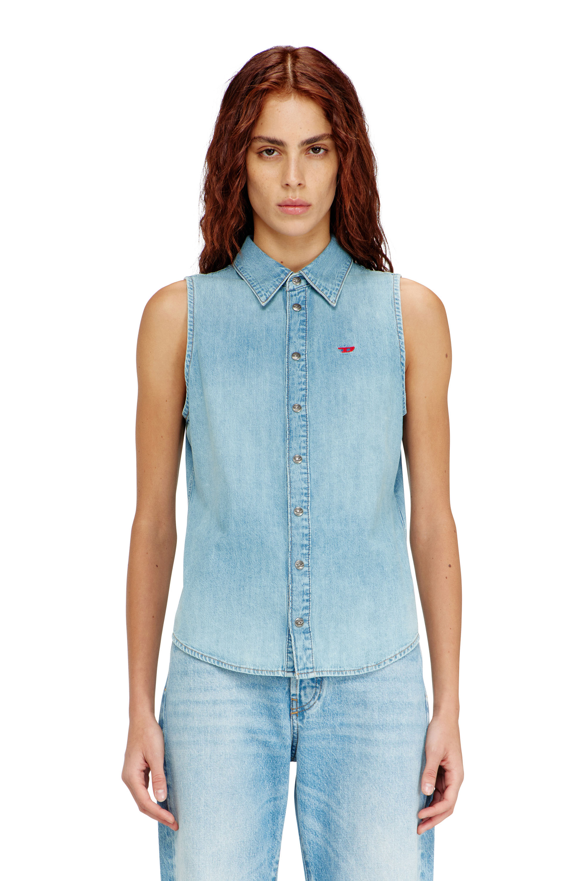 Diesel - DE-EAZY-SL, Woman's Sleeveless denim shirt in Light Blue - 3