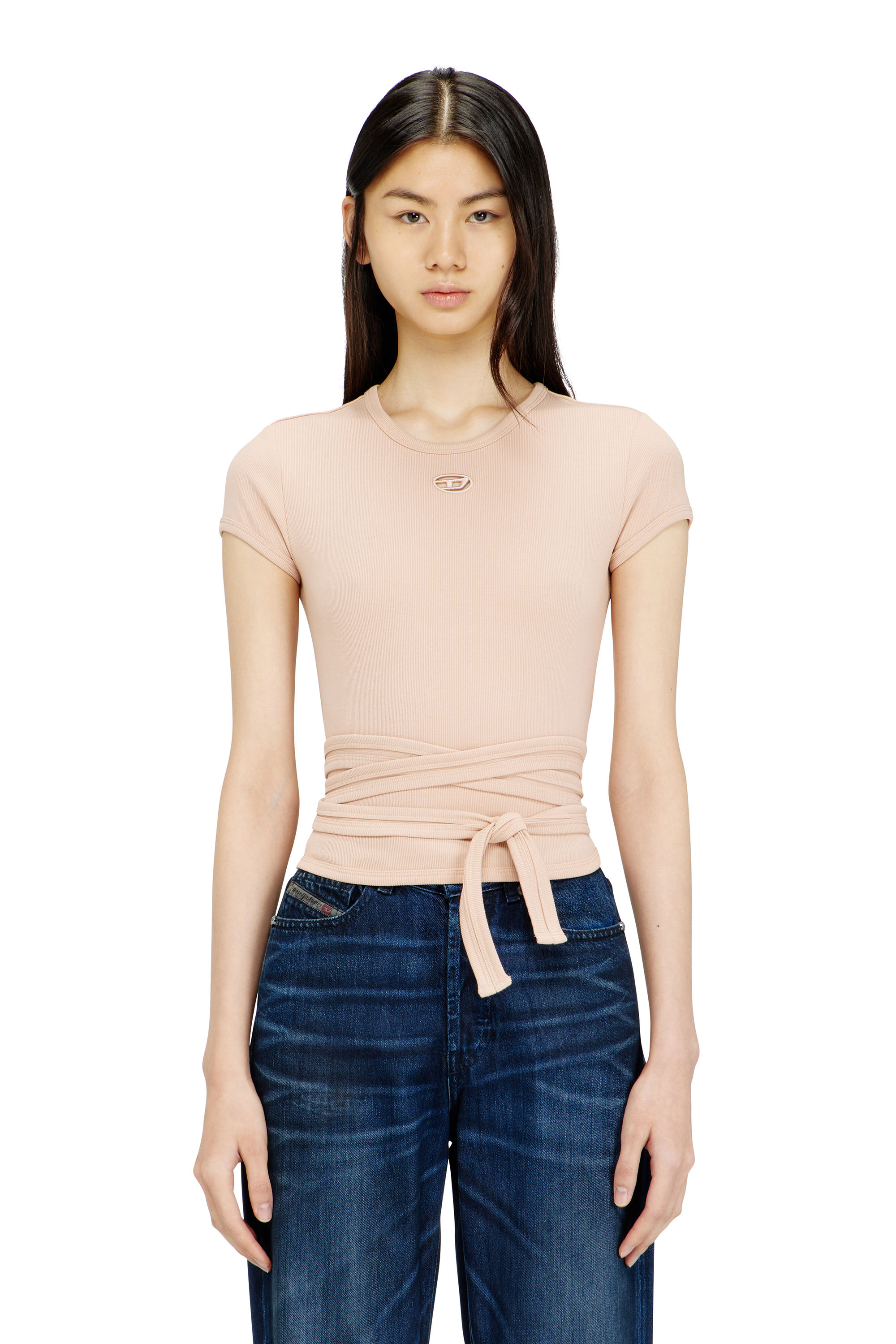 Diesel - T-BUNNY-TAIL-S1, Woman's Ribbed top with wrap-around laces in Nude - 1