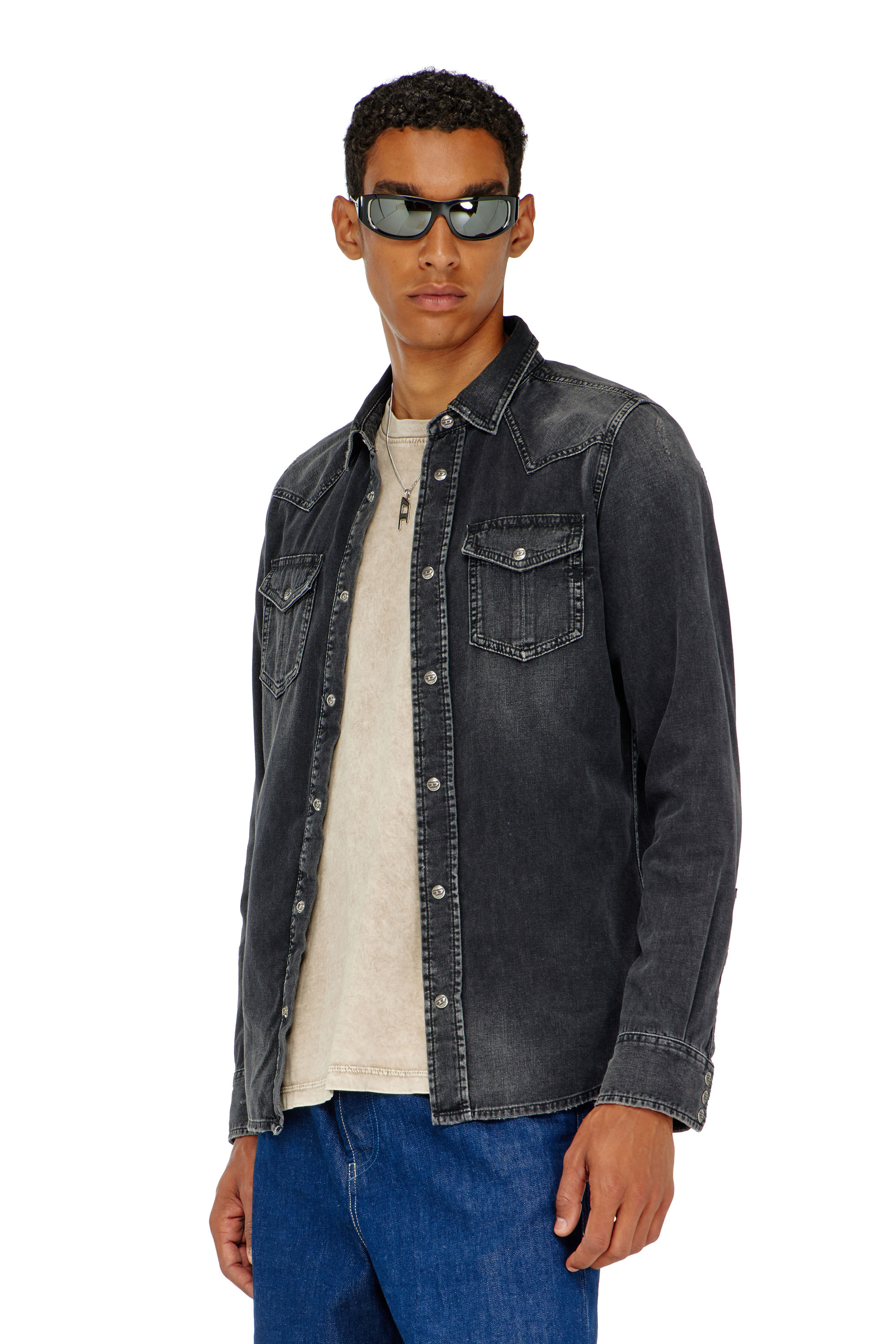 Diesel - D-VEGA, Man's Denim overshirt in Black - 3