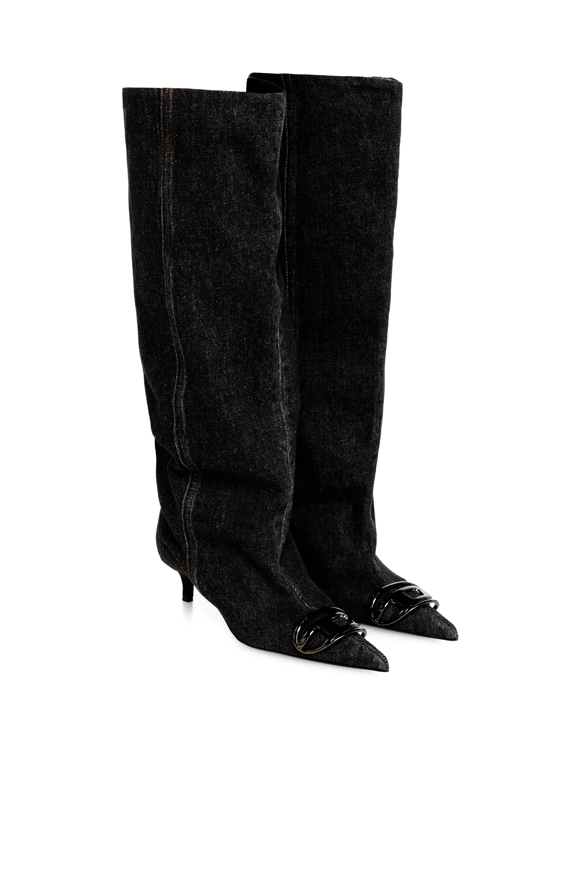Diesel - D-VENUS KB SLOUCHY, Woman's D-Venus-Slouchy knee-high boot in denim in Black - 2