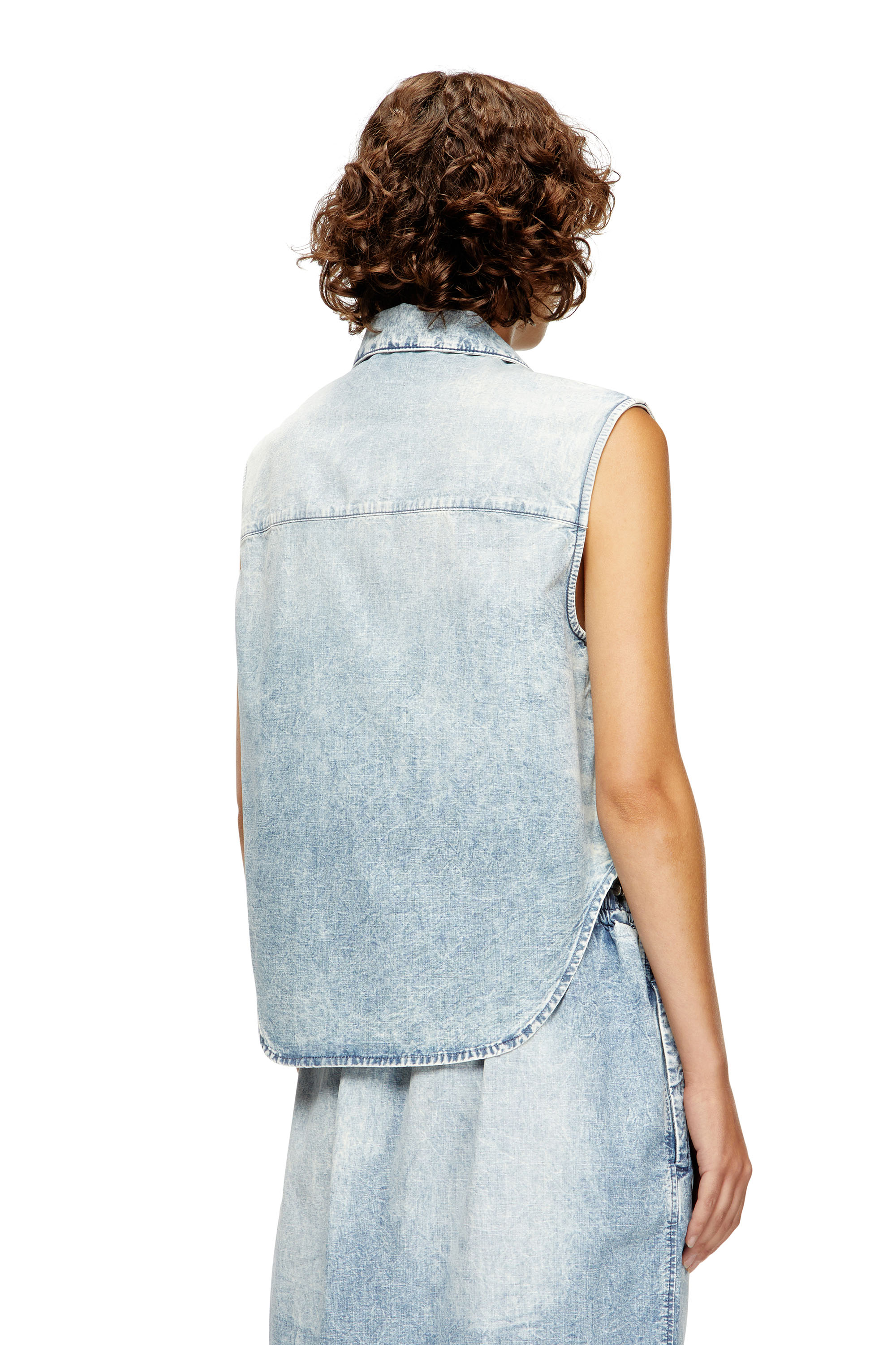 Diesel - DE-NABI-S, Woman's Sleeveless top in marbled denim in Light Blue - 4