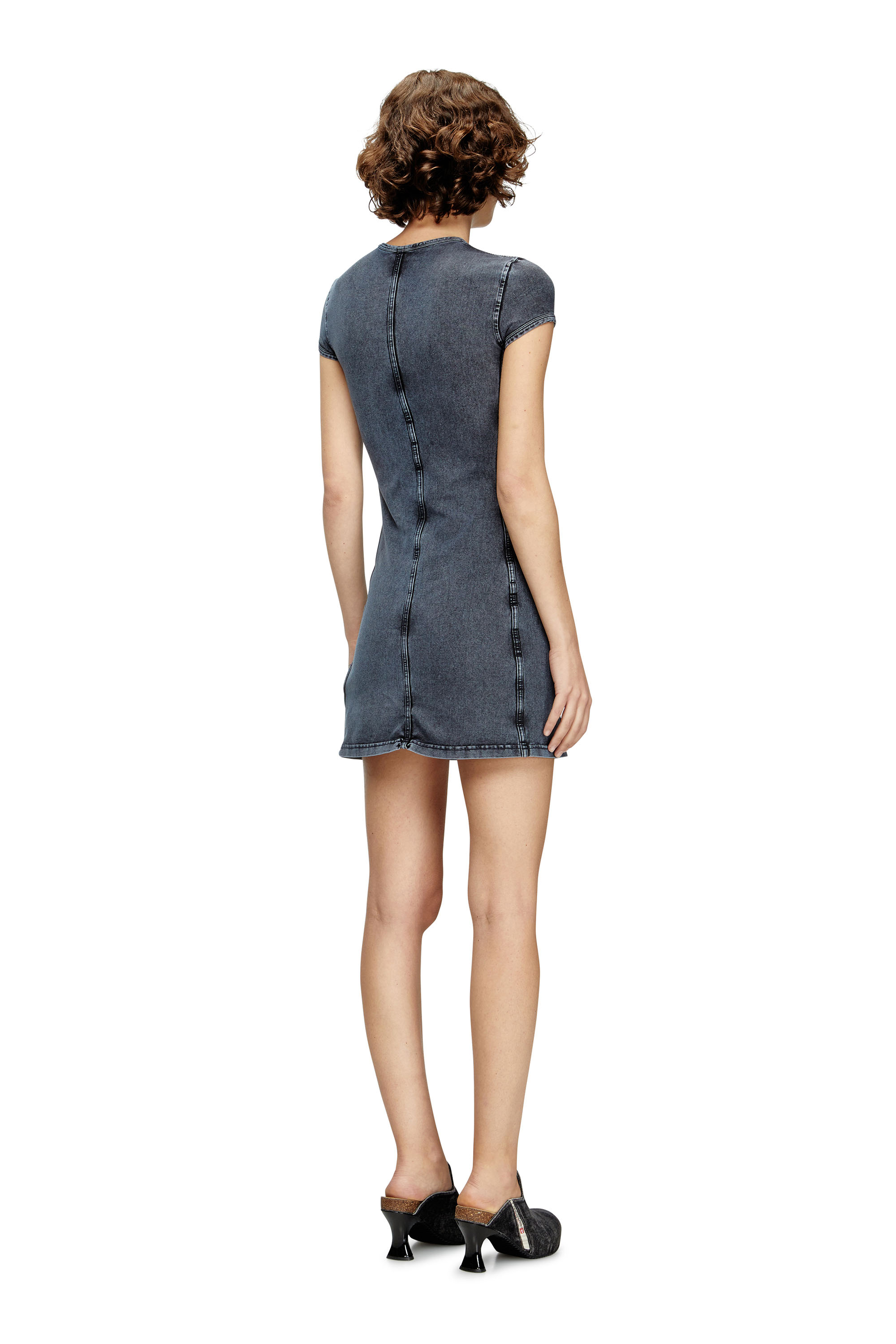 Diesel - D-CUPSLEEVES, Woman's Mini dress in denim-look jersey in Dark Blue - 4