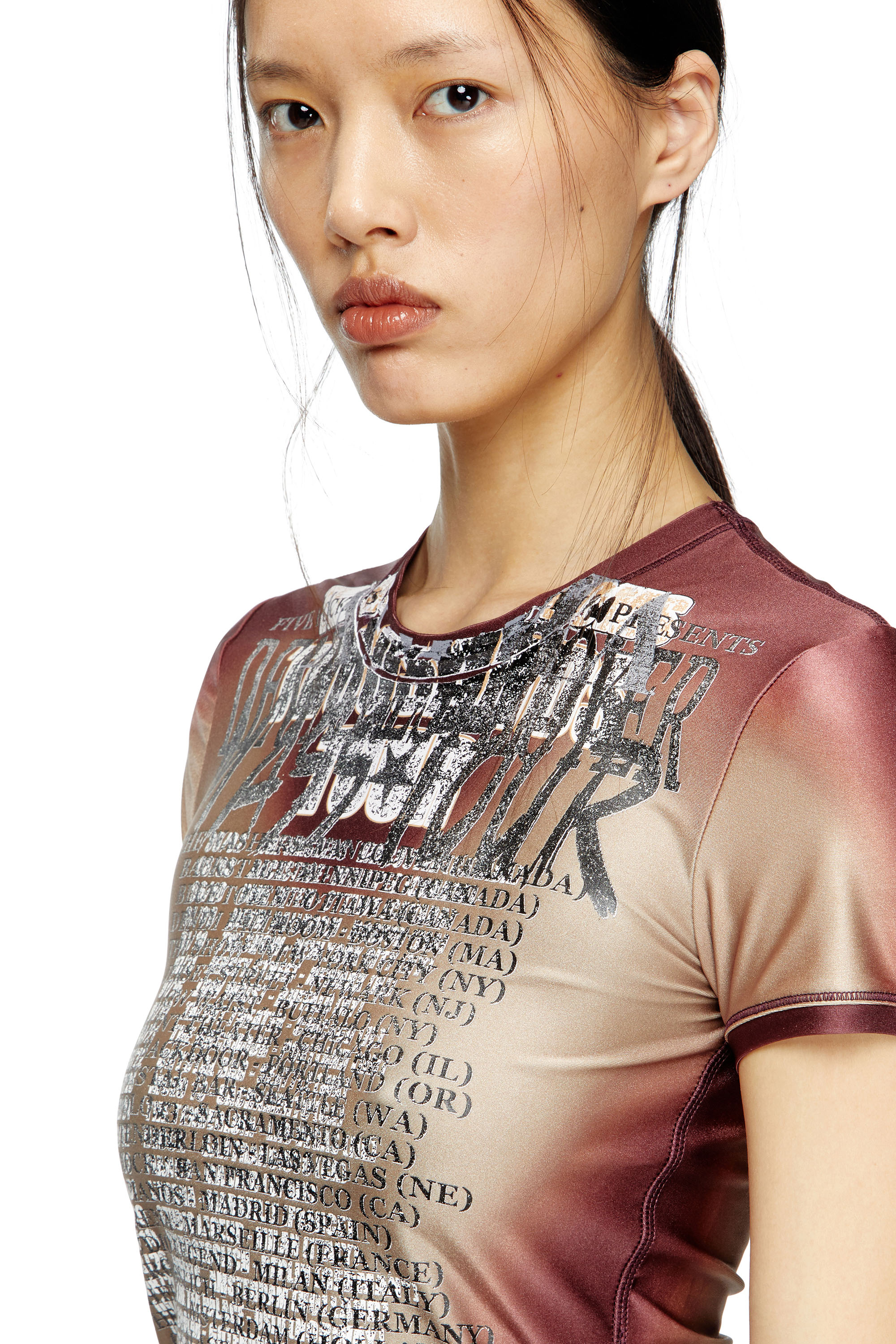 T-KALYC, Brown Diesel - T-KALYC, Woman's Short-sleeve top with lyrics print in Brown - 5