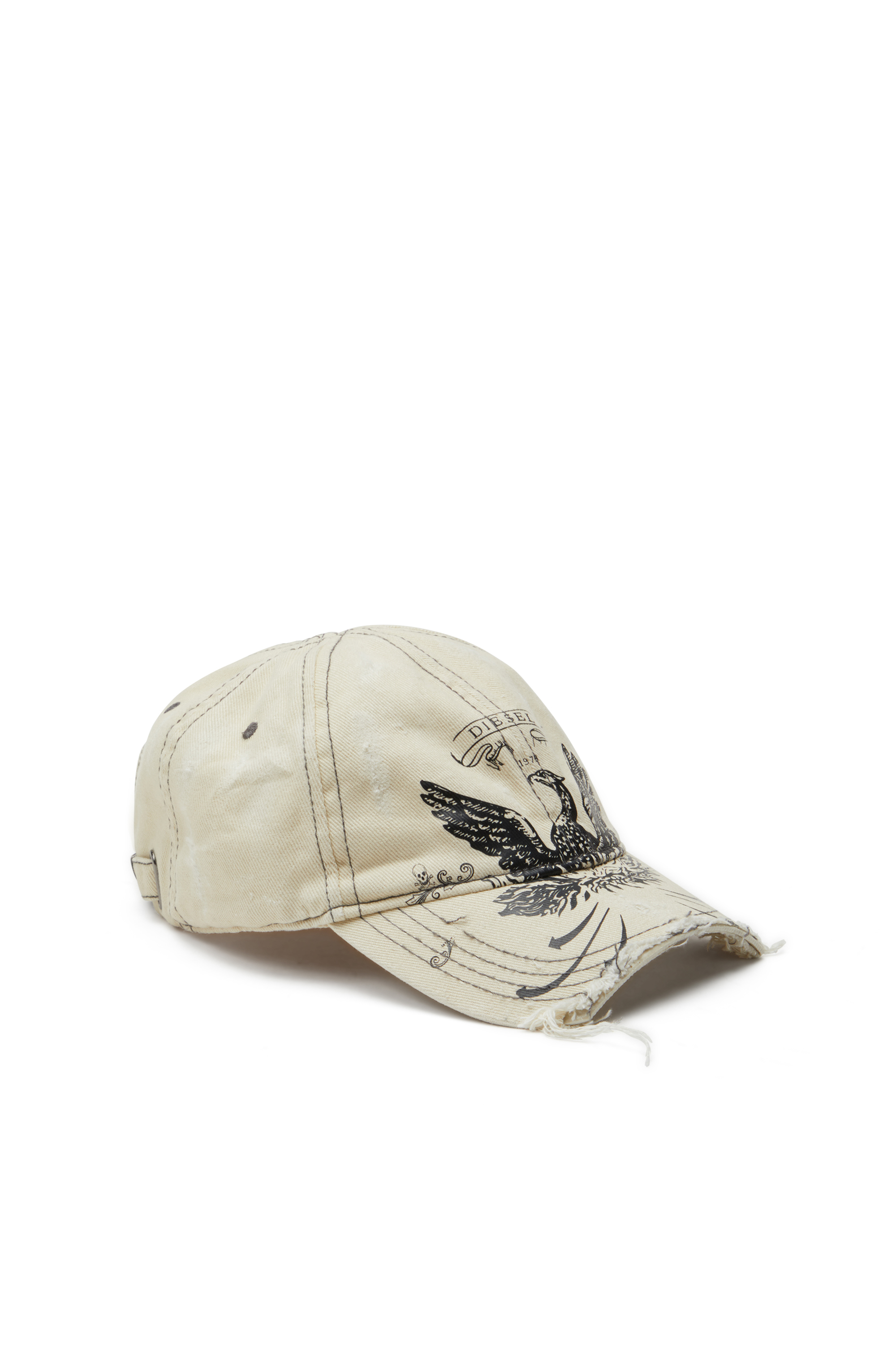 C-FENIX, White Diesel - C-FENIX, Man's Distressed baseball cap with Phoenix print in White - 1
