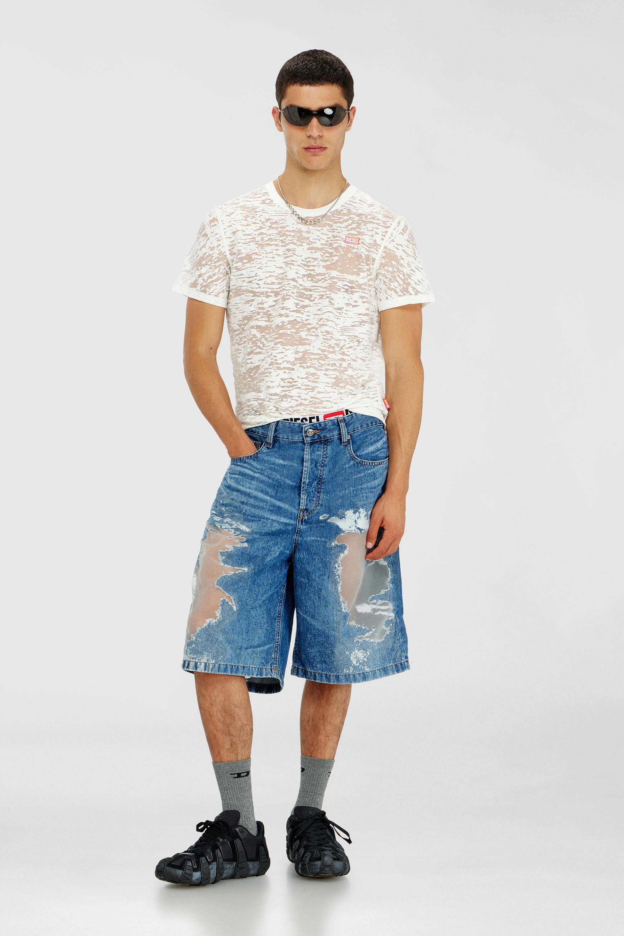 Diesel - PR-T-NOTS-MATI-R, Unisex's T-shirt in all-over devor&eacute; jersey in White - 2