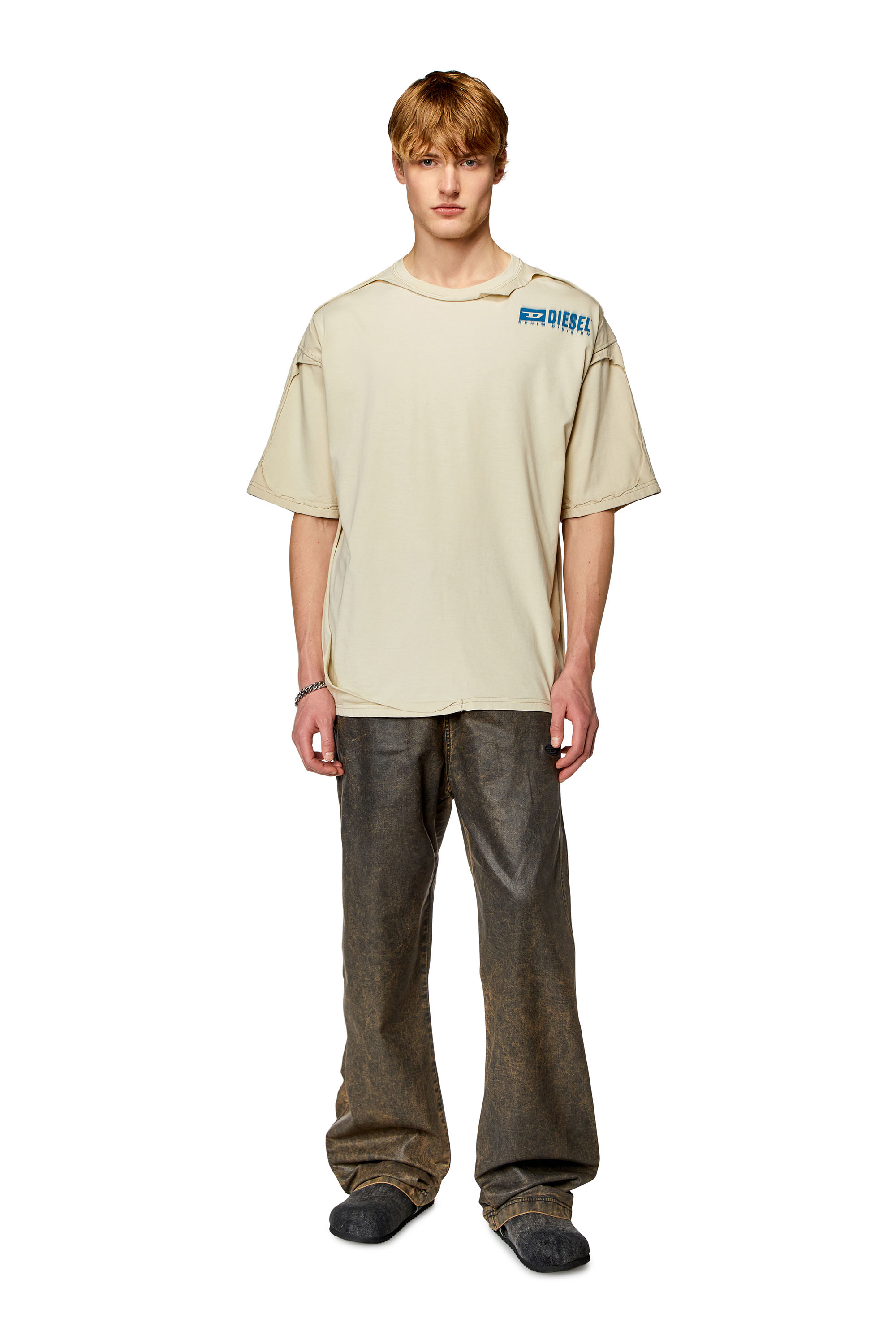 Diesel - T-BOXT-DBL, Man T-shirt with destroyed peel-off effect in Beige - Image 2