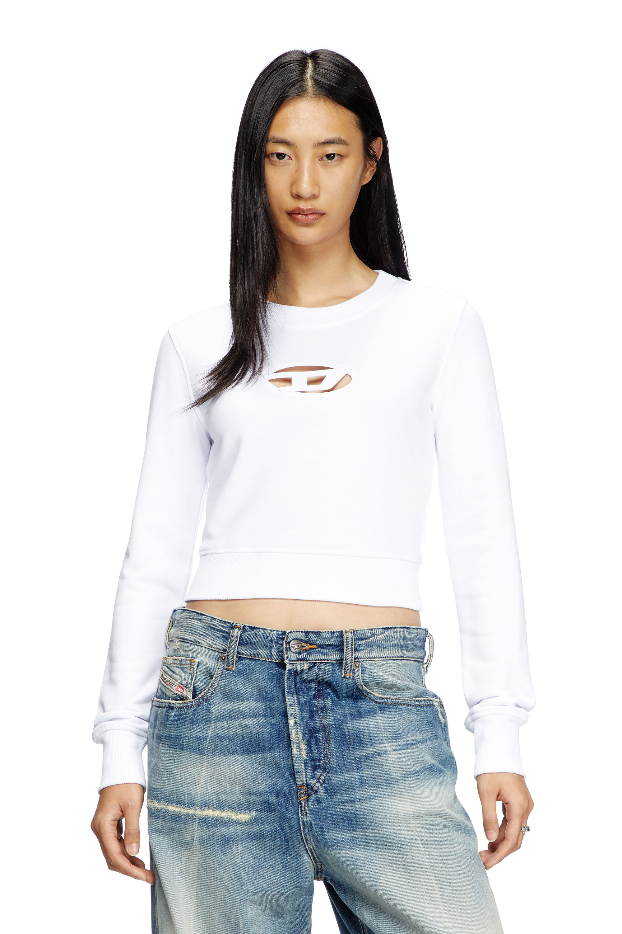 Diesel - F-SLIMMY-OD, Woman's Cropped sweatshirt with cut-out logo in White - 1