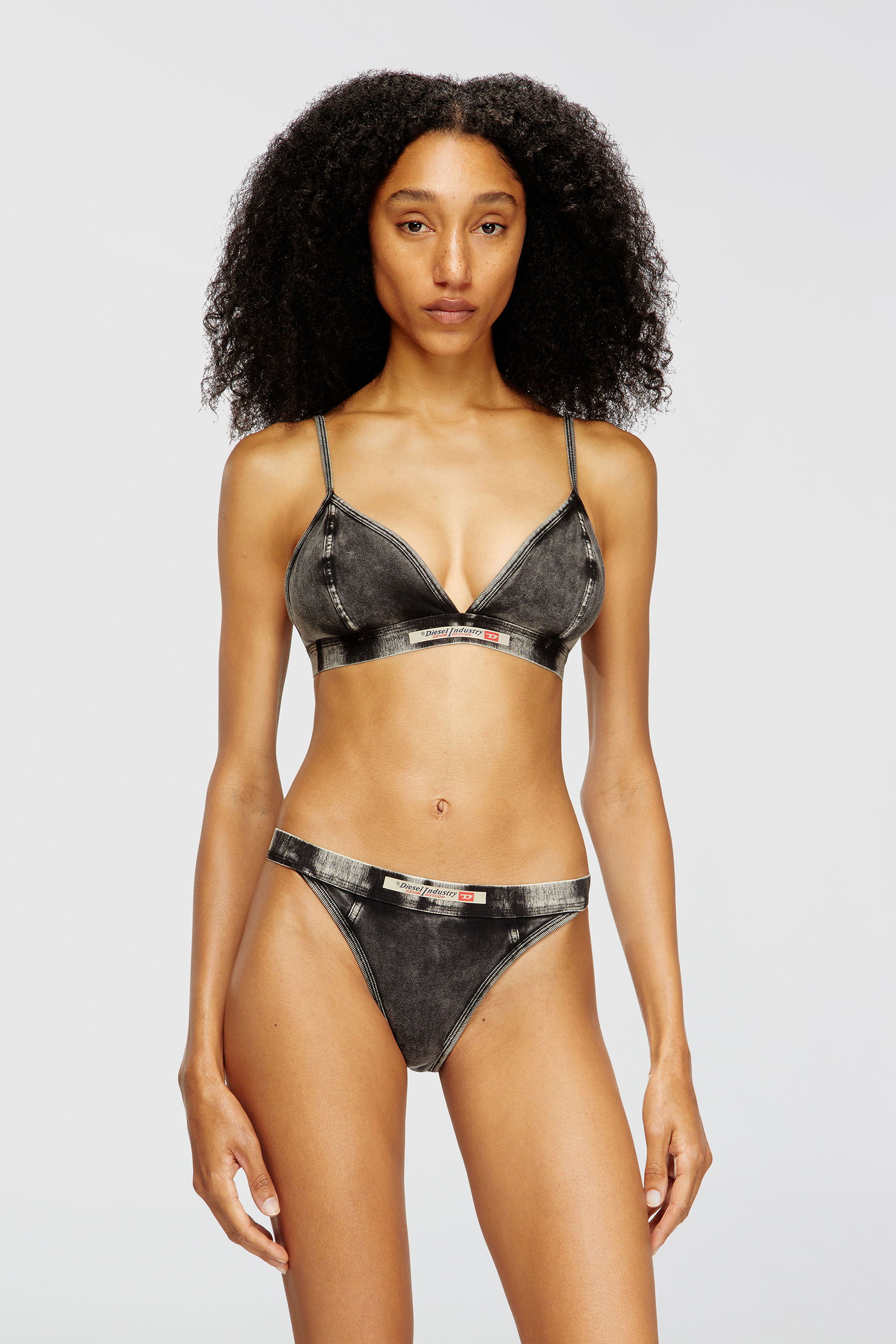 Diesel - SCILLA-DNM, Woman's Denim-effect triangle bra in Dark grey - 1
