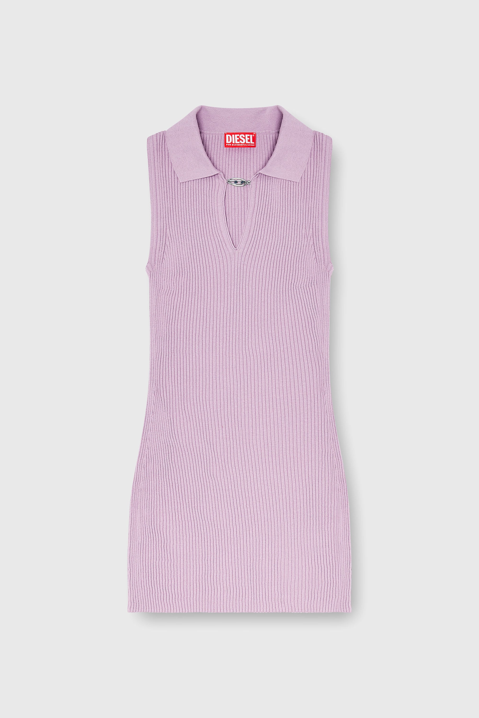 Diesel - M-LILMA, Woman's Short polo dress in silk-blend rib knit in Pink - 1