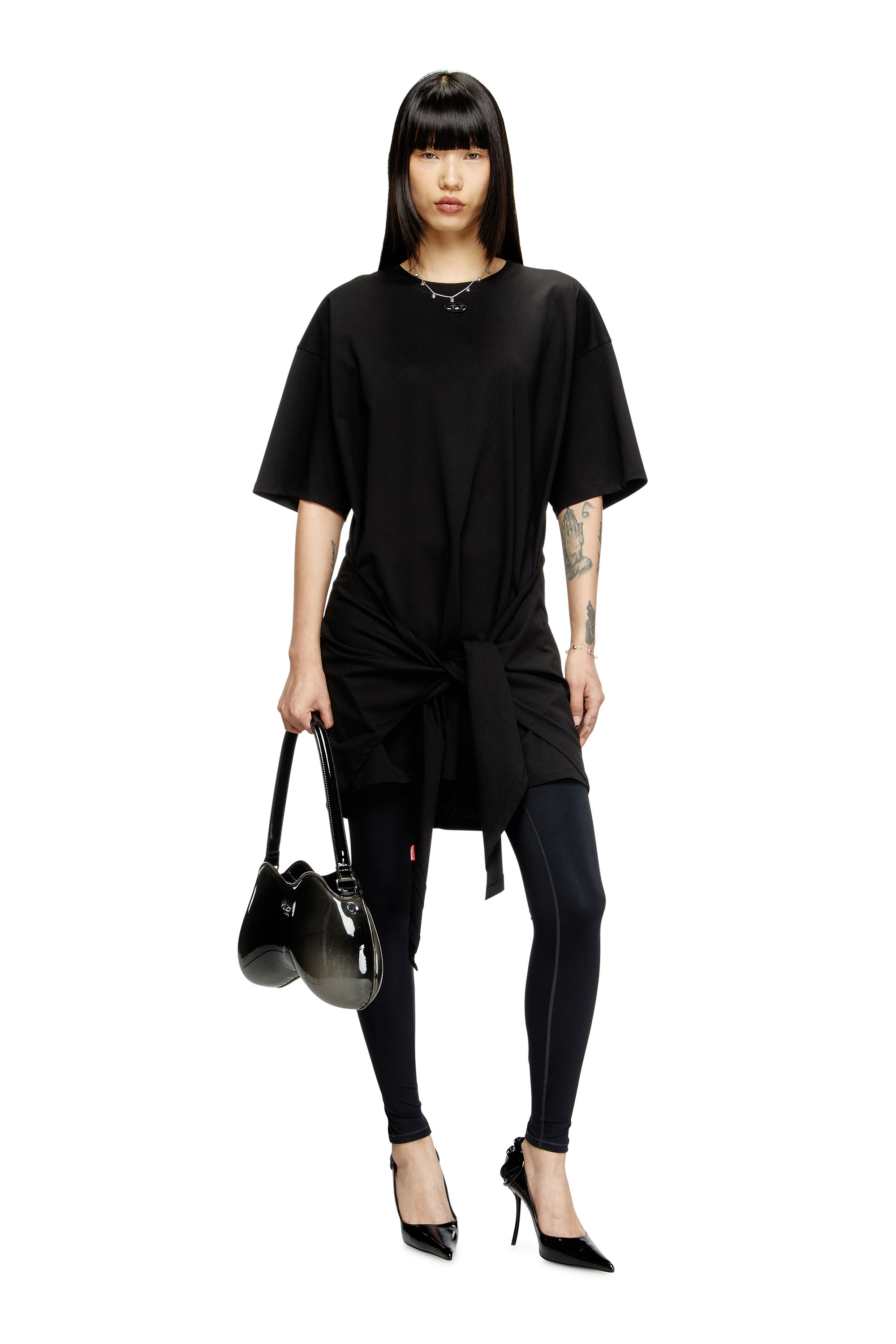 D-EIVOR, Black Diesel - D-EIVOR, Woman's T-shirt dress with tie front in Black - 1