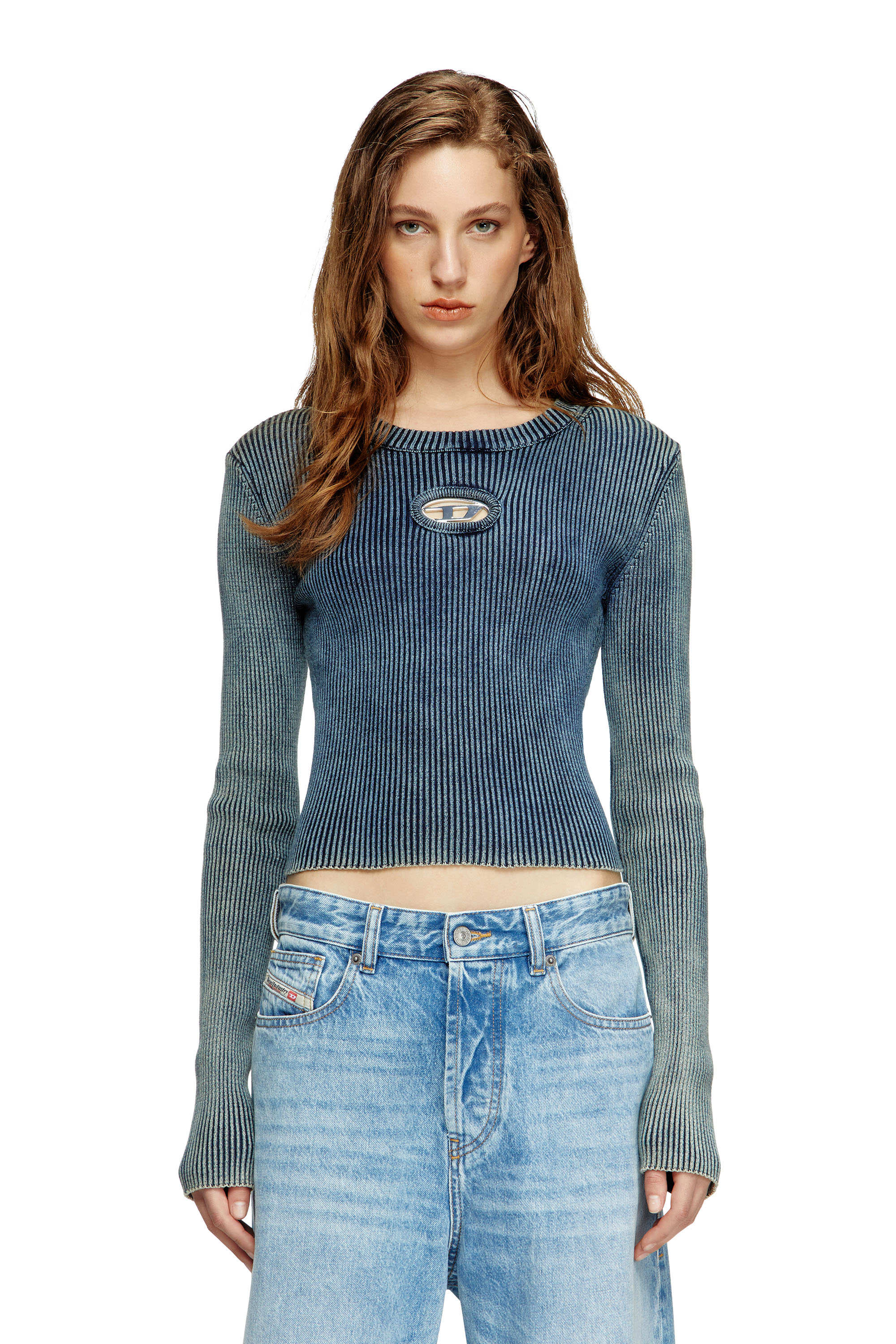 M-ANCHOR-A, Dark Blue Diesel - M-ANCHOR-A, Woman's Rib-knit top with Oval D in Dark Blue - 3