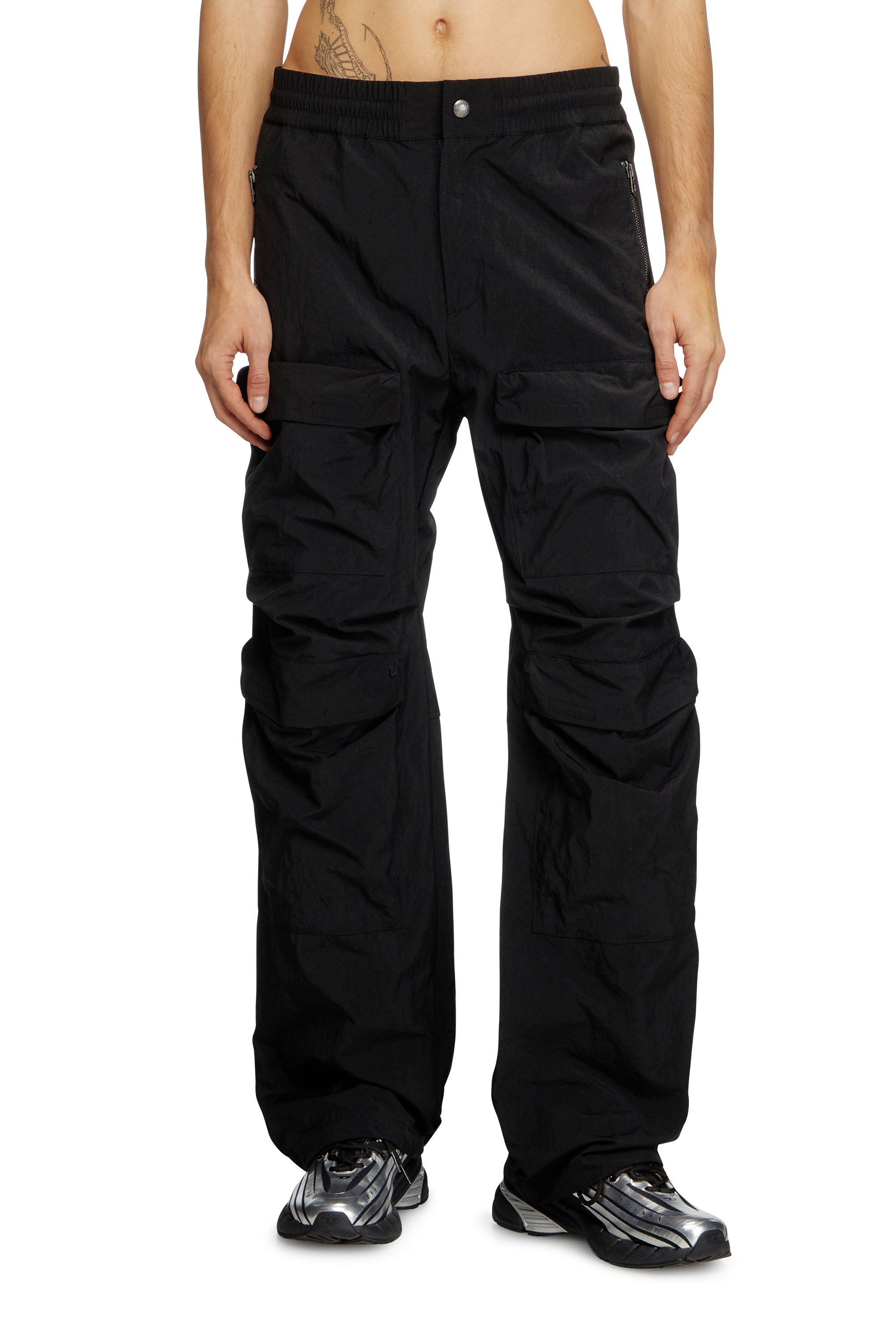 Diesel - P-DANZEL, Man's Utility pants in overdyed nylon in Black - 1