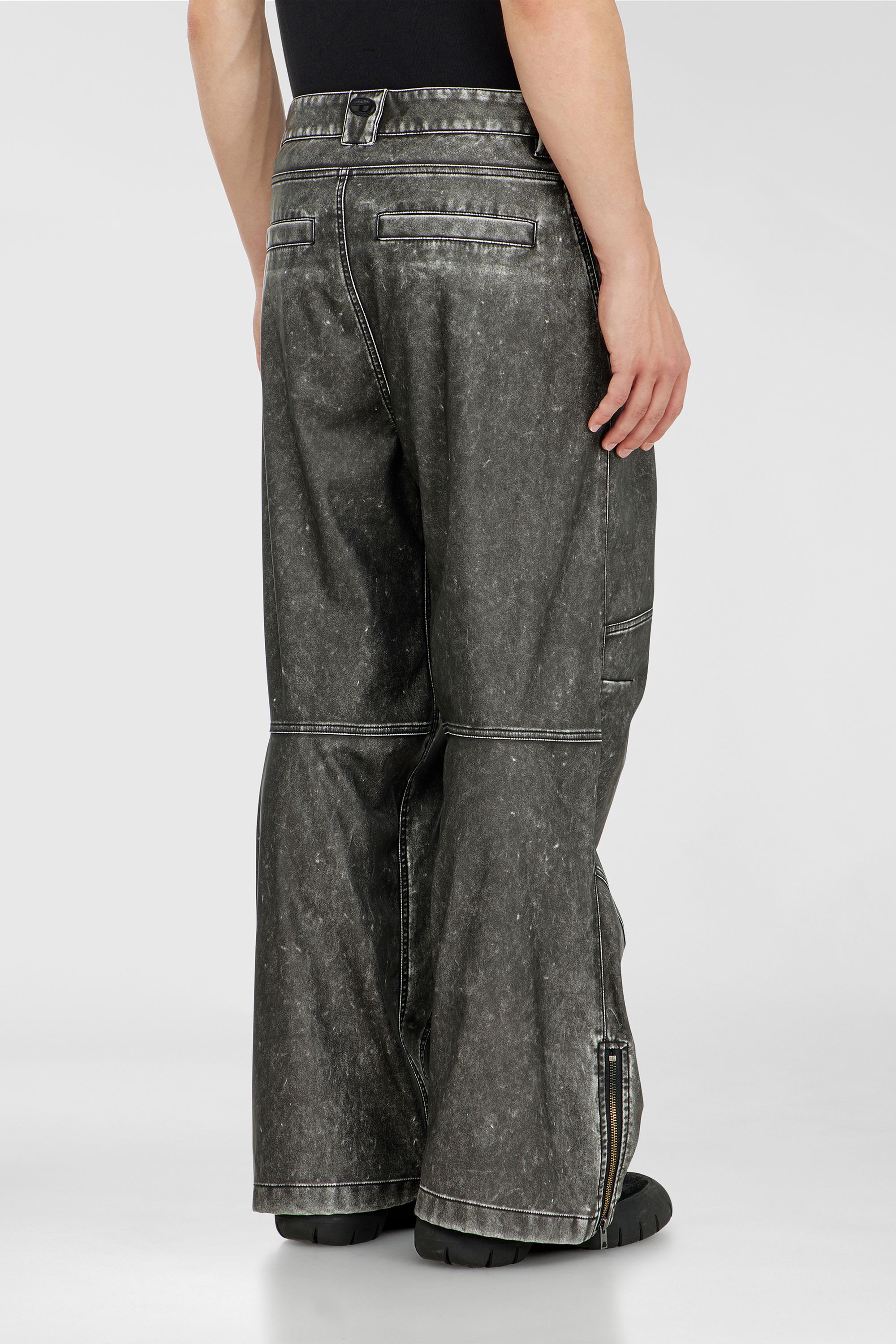 Diesel - P-DELLY-NJCJ, Man's Pants in distressed-effect bonded material in Dark grey - 4