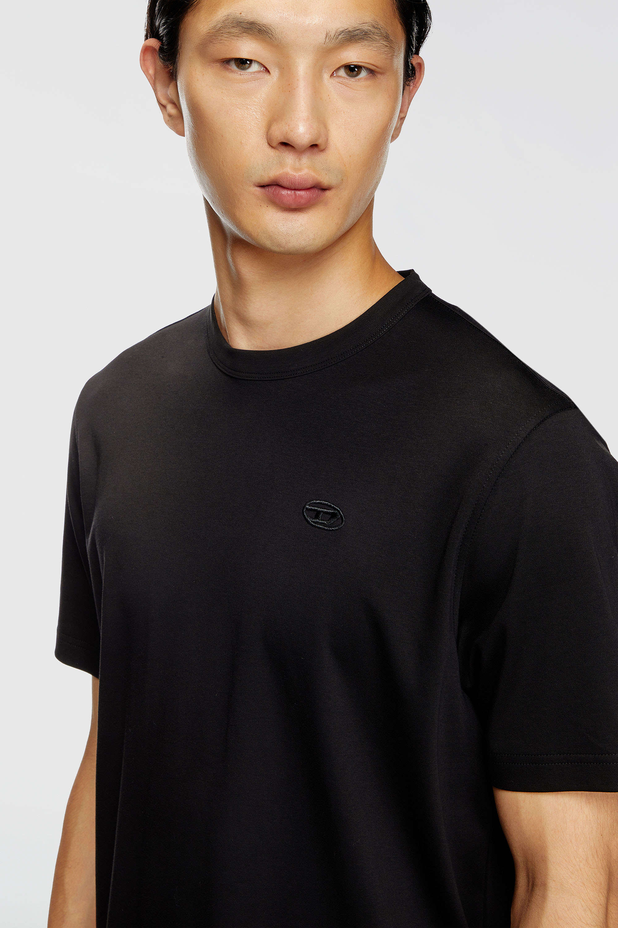 Diesel - T-ADJUST-SLITS-R17, Man's T-shirt with tonal logo embroidery in Black - 5