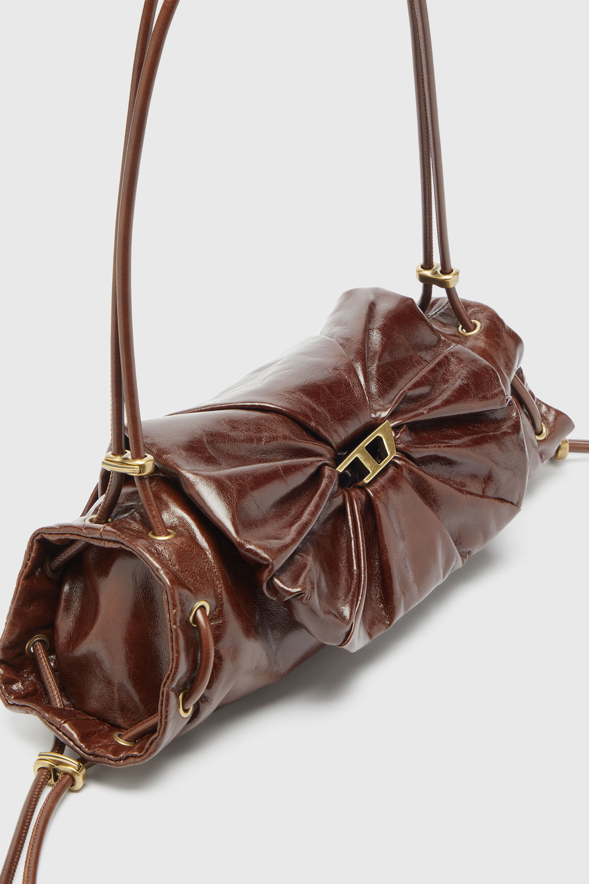Diesel - SCRUNCH-D SHOULDER S, Woman's Scrunch-D-Small shoulder bag in shiny scrunched leather in Brown - 5