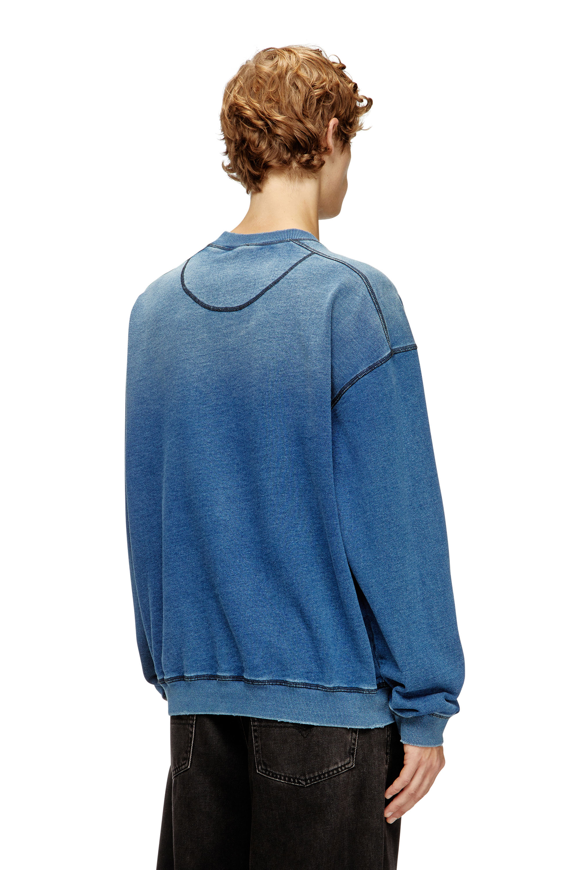 S-CRAO-BOXT, Blue Diesel - S-CRAO-BOXT, Man's Cotton sweater with contrasting stitching in Blue - 4