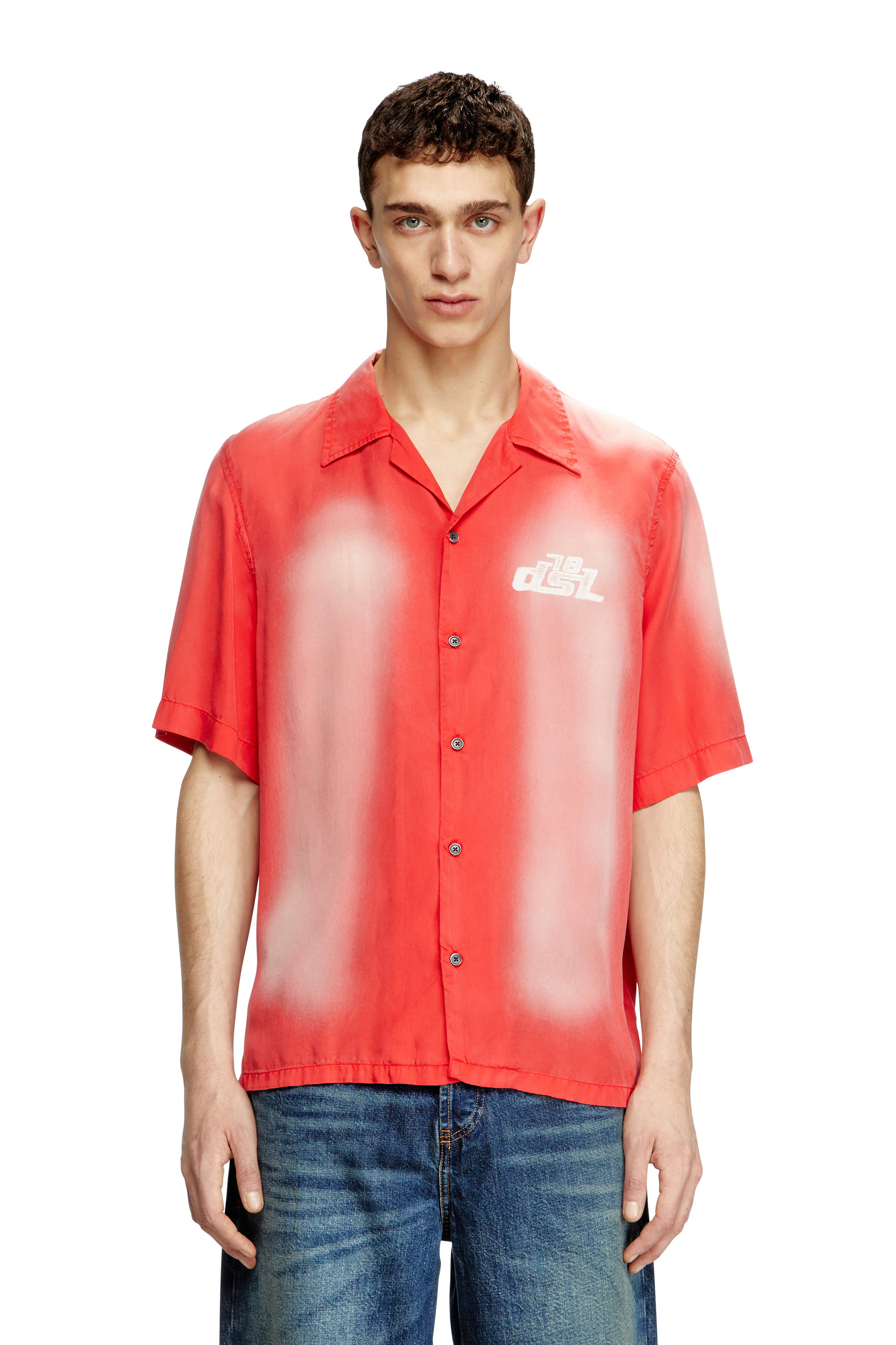 Diesel - S-ELLY, Man's Faded bowling shirt with logo prints in null - 1