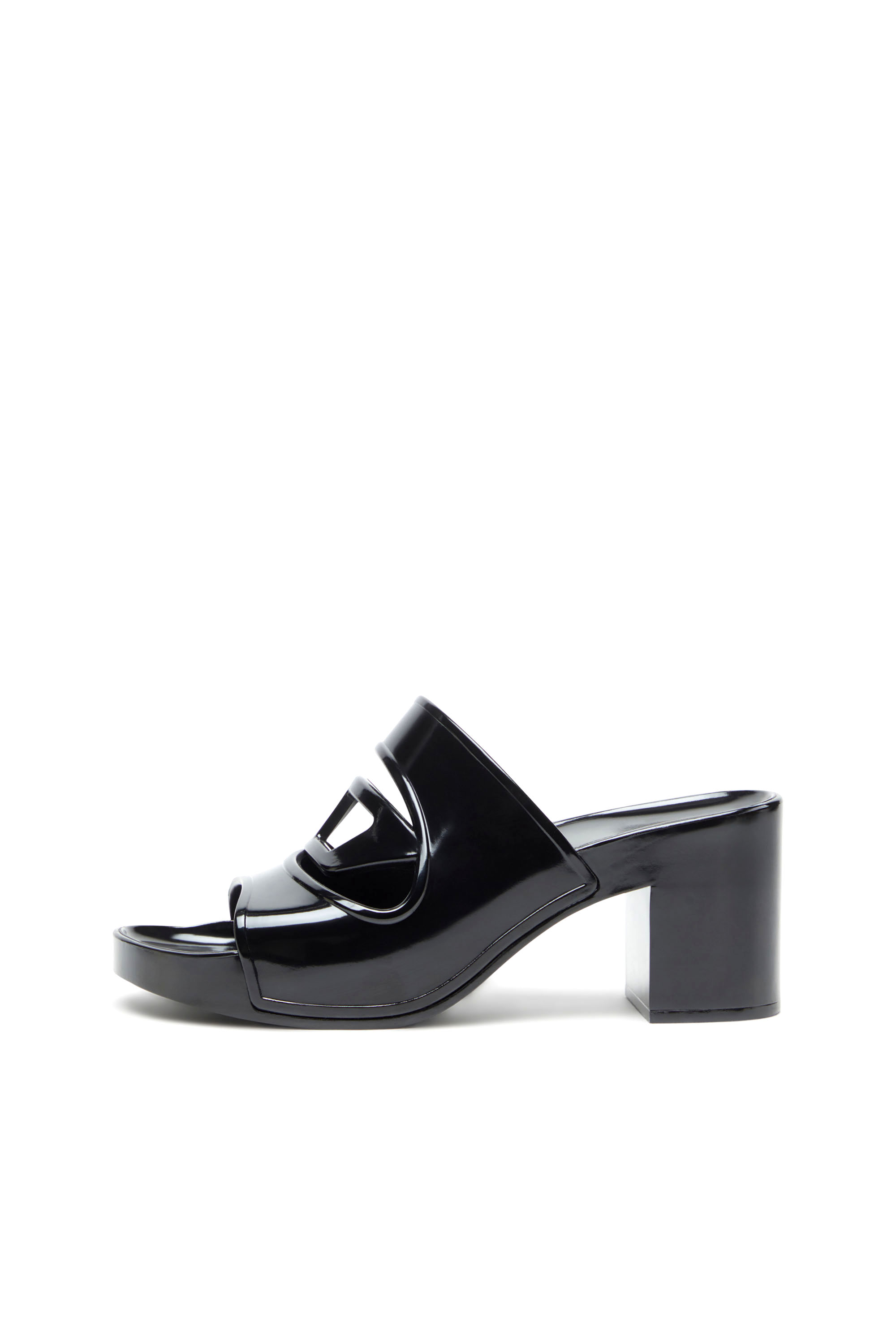 Diesel - SA-BONNIE, Woman's Heeled rubber slides with cut-out logo in Black - 7