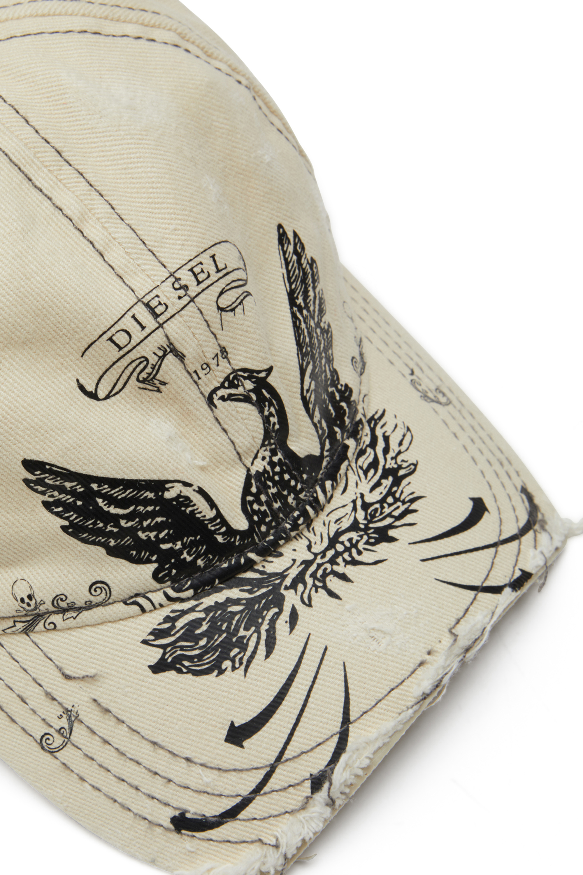 C-FENIX, White Diesel - C-FENIX, Man's Distressed baseball cap with Phoenix print in White - 3