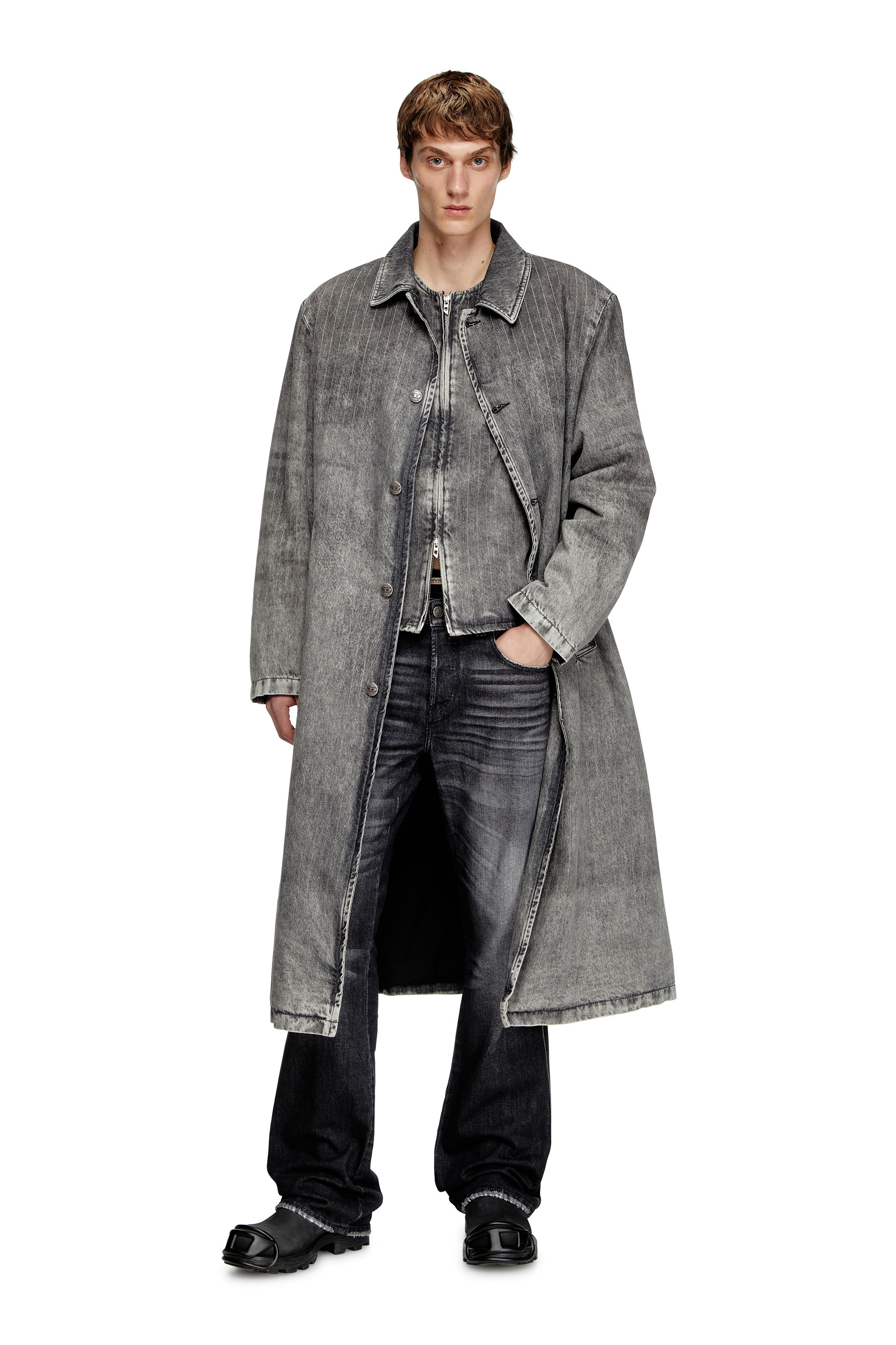 Diesel - D-JACK-S1, Man's Coat in tailoring pinstripe denim in Dark grey - 1