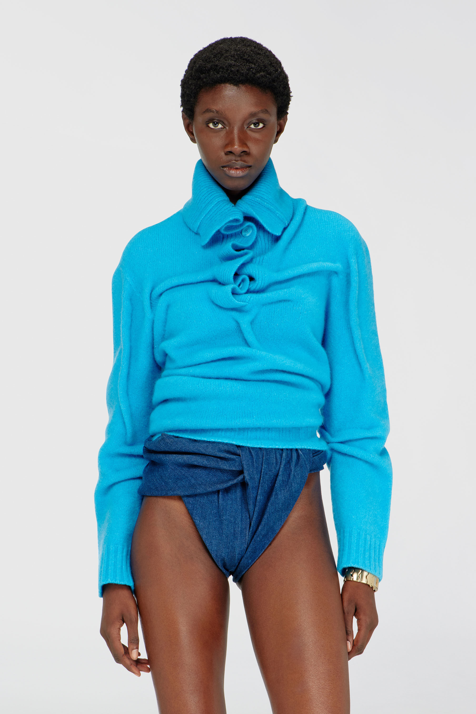 Diesel - M-AMARY, Woman's Button-neck jumper in wrinkled boiled knit in Azure - 2