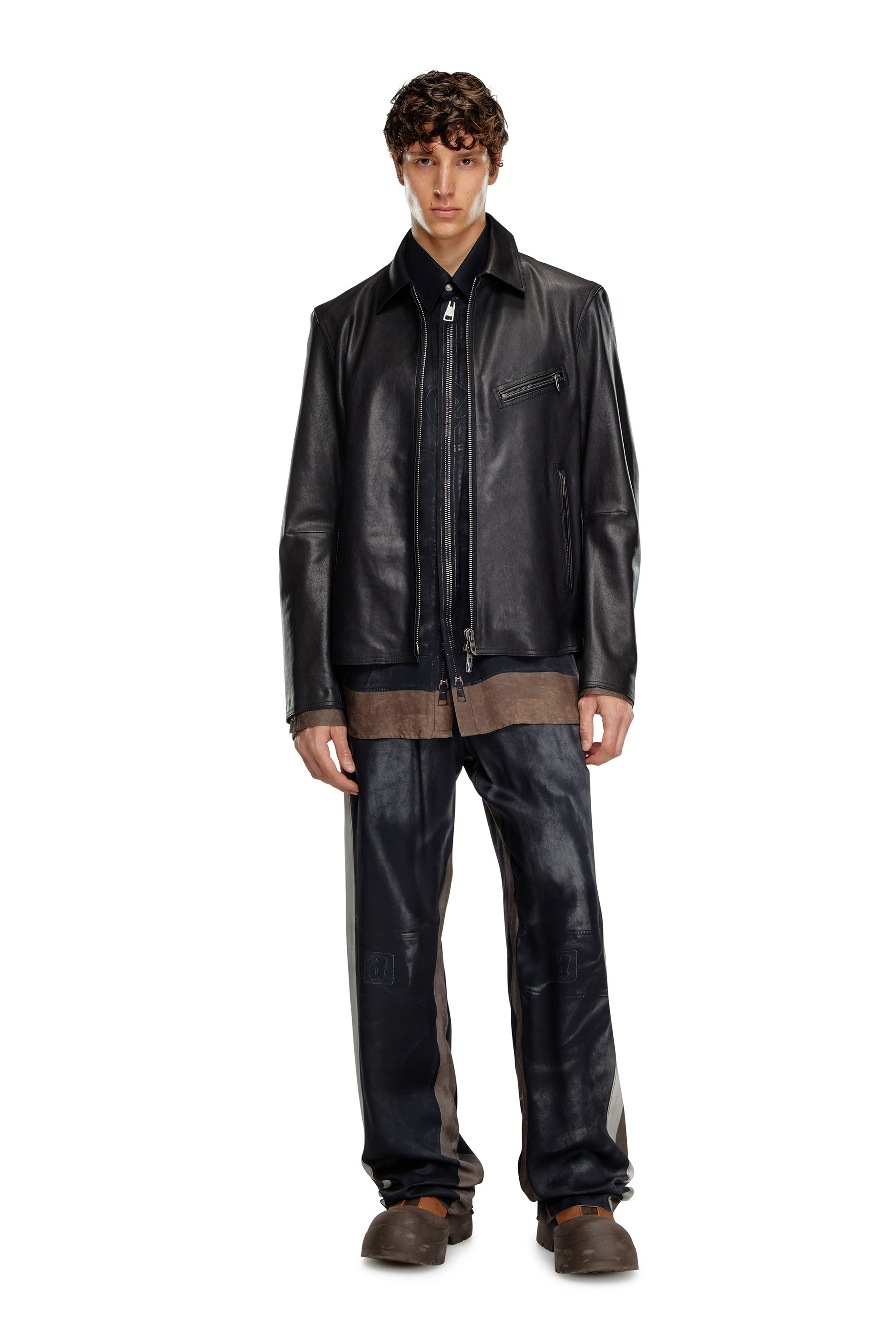 L-KORN-A, Black Diesel - L-KORN-A, Man's Leather jacket with embossed Oval D in Black - 1