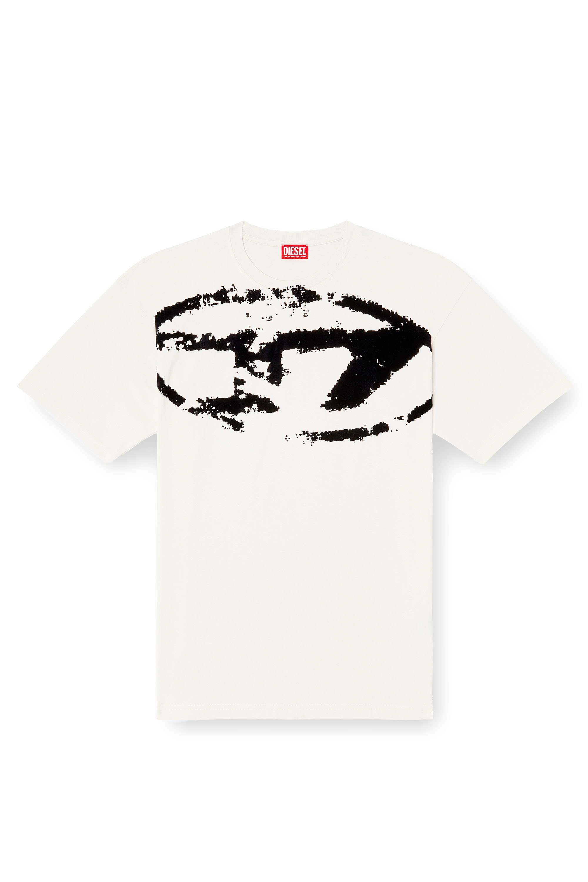 Diesel - T-BOXT-N14, Man's T-shirt with distressed flocked logo in White/Black - 2