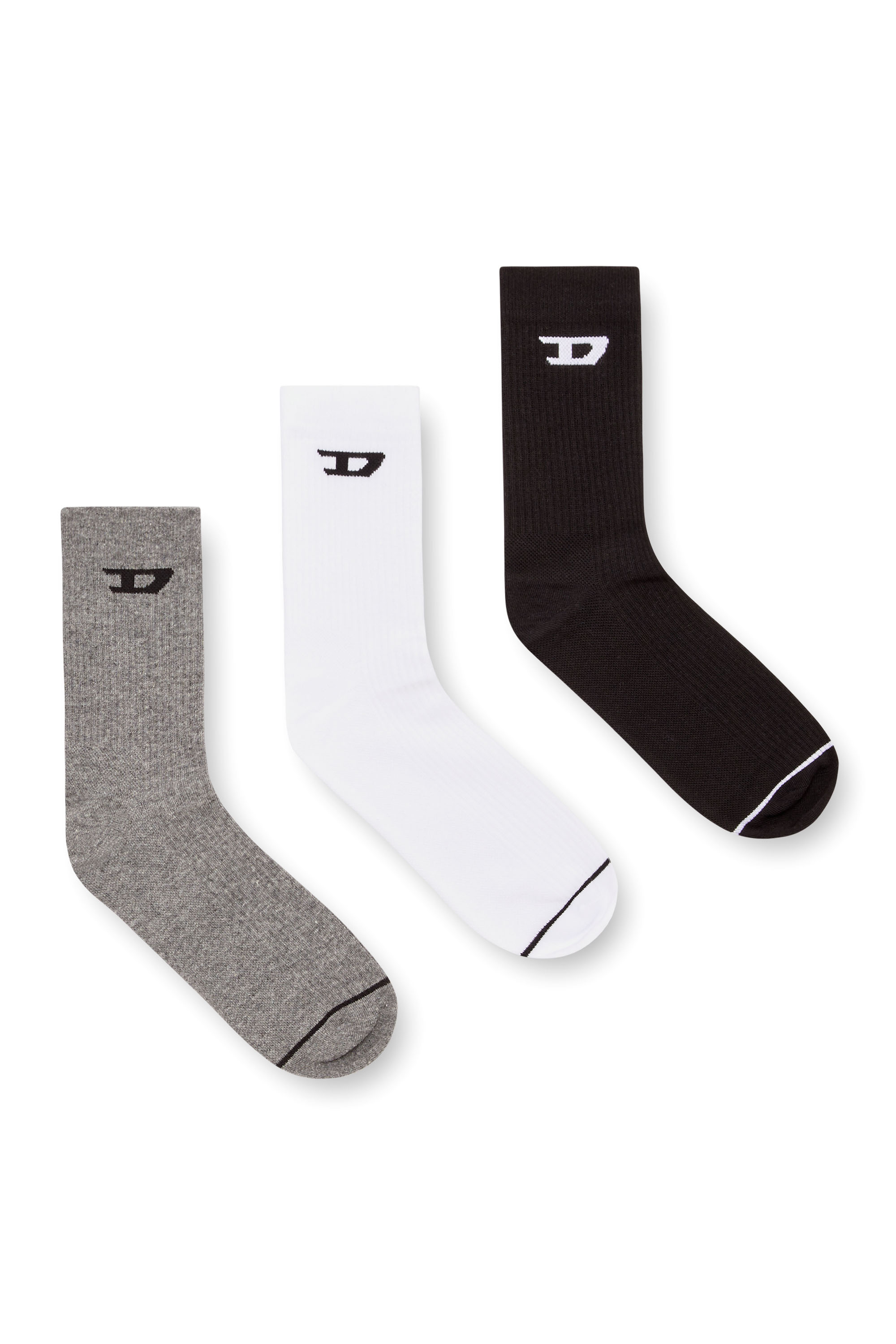Diesel - SKM-D-TENNIS-CREW-17,5, Man's Three-pack ribbed socks with D logo in Grey/White - 1