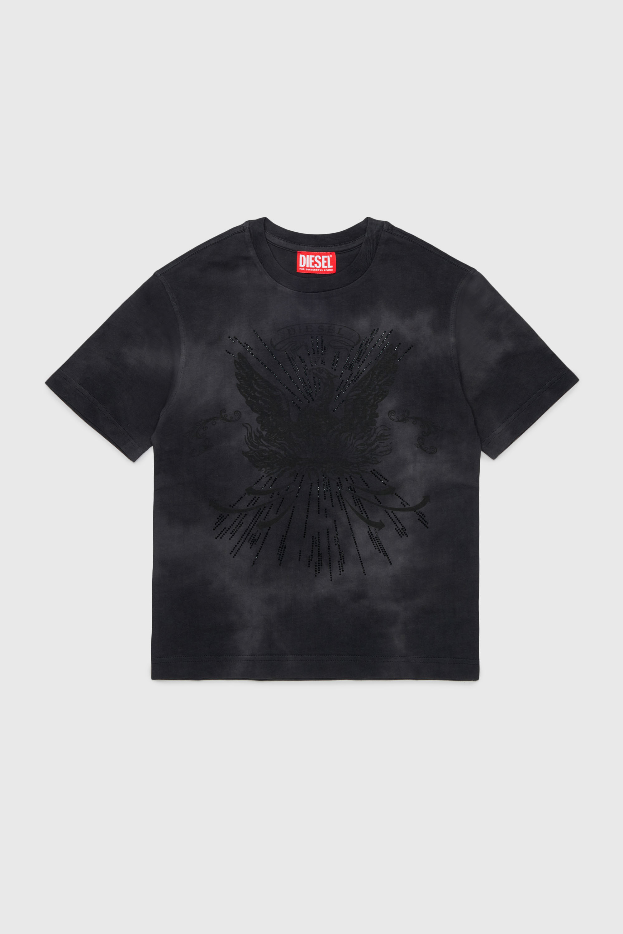 Diesel - TFIN OVER, Man's T-shirt with embellished phoenix motif in Black - 1