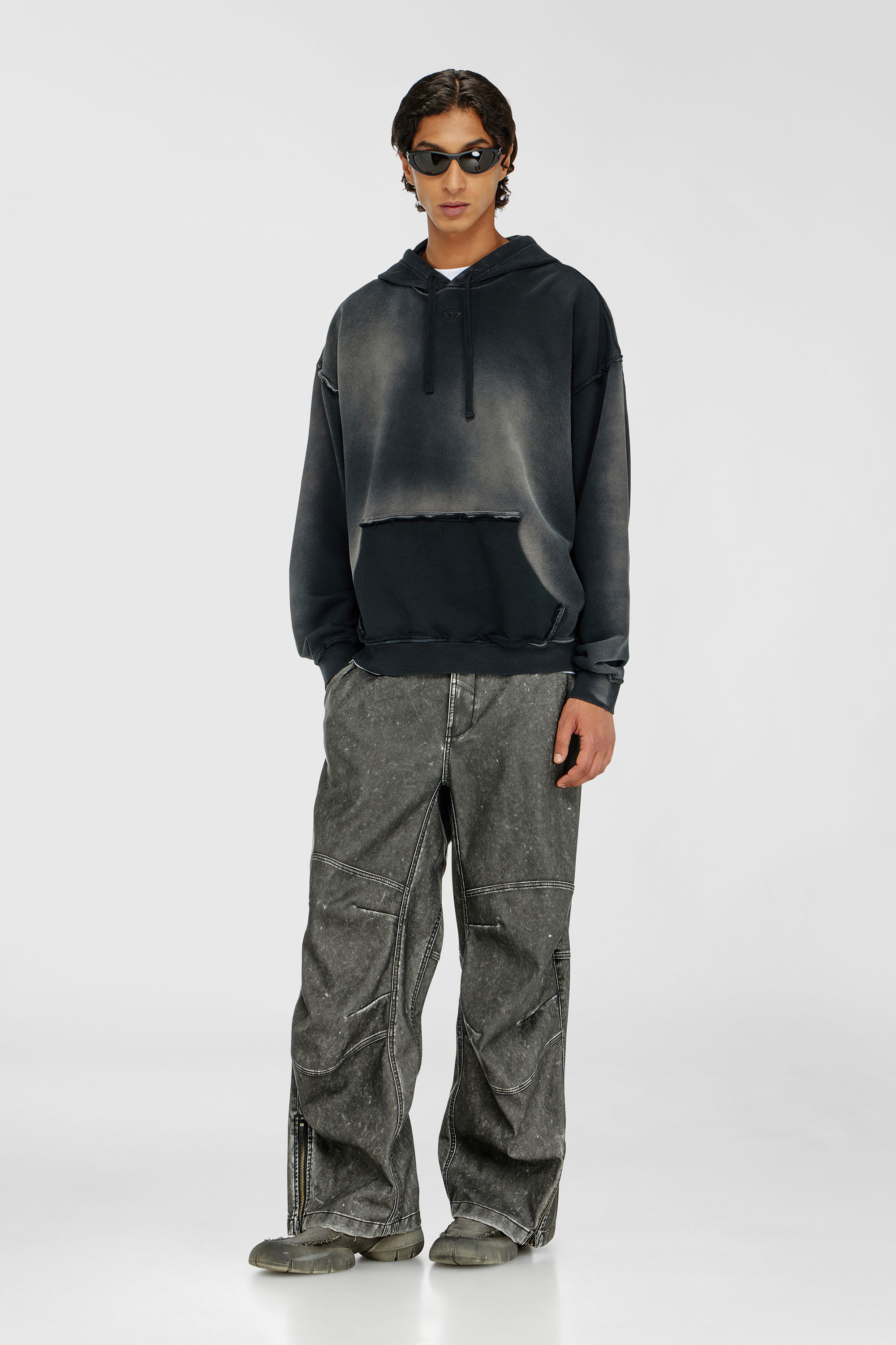 Faded cotton hoodie with frayed details