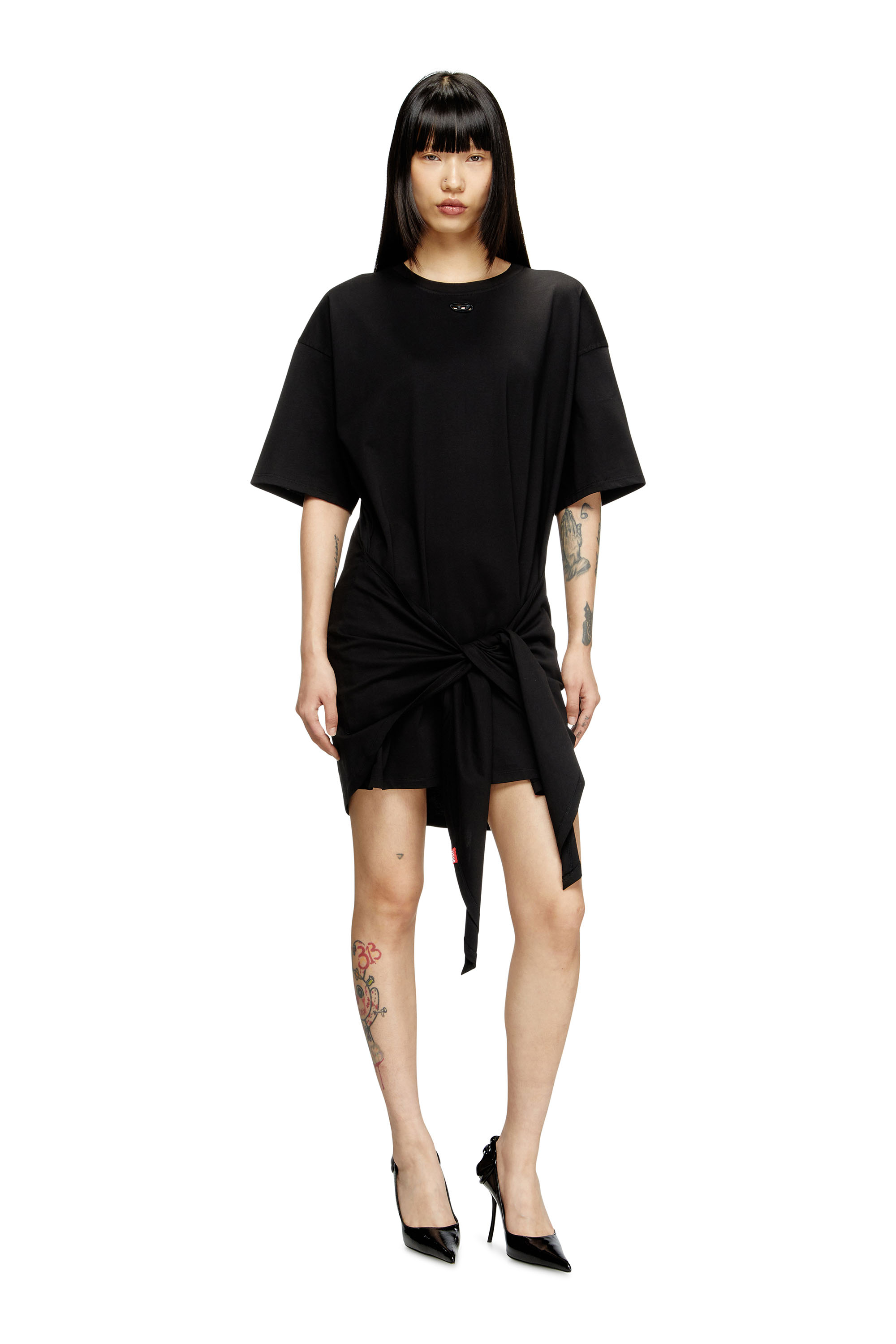 D-EIVOR, Black Diesel - D-EIVOR, Woman's T-shirt dress with tie front in Black - 3