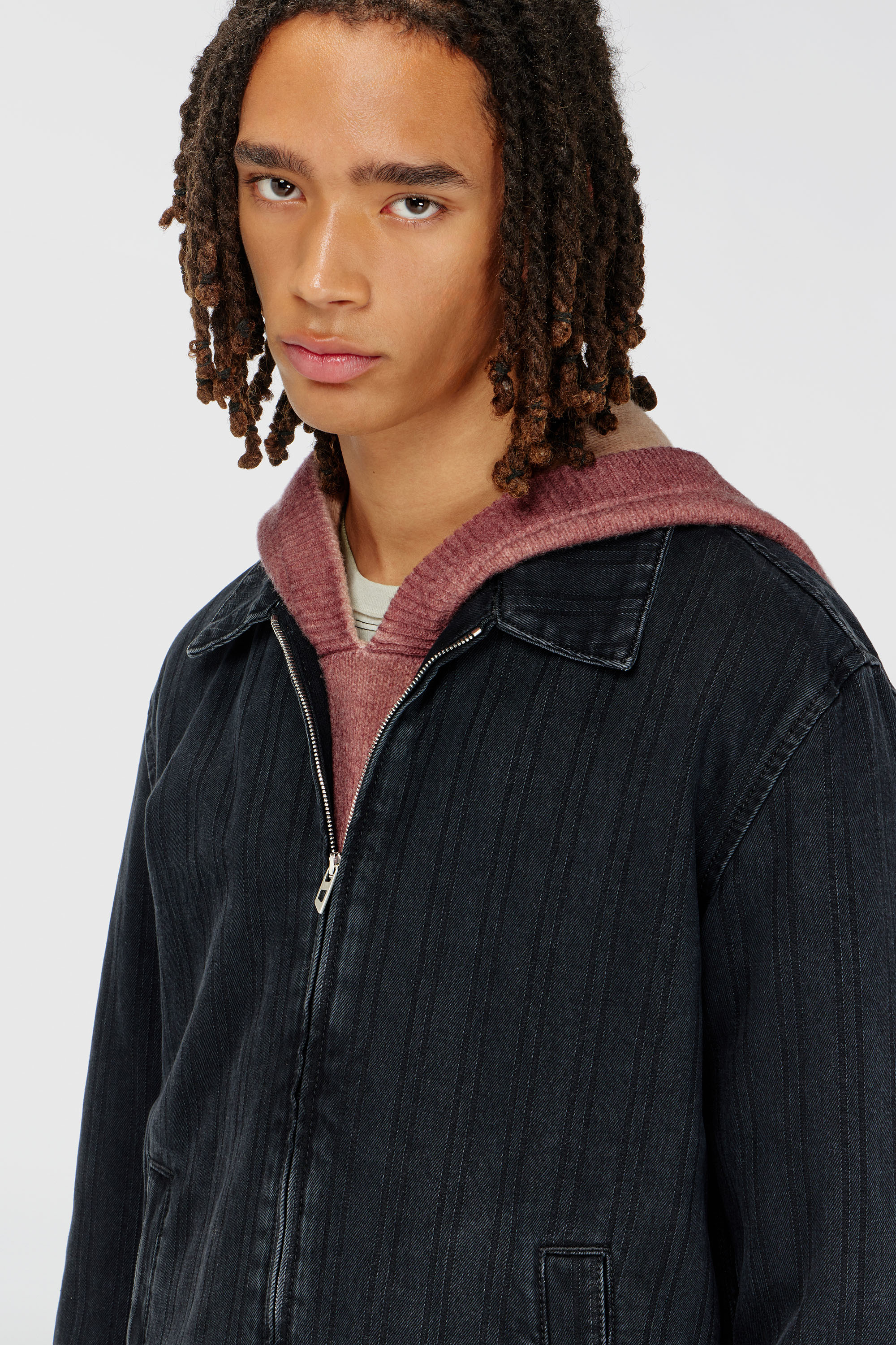 Diesel - D-ROHE, Man's Jacket in pinstripe denim in Black - 5
