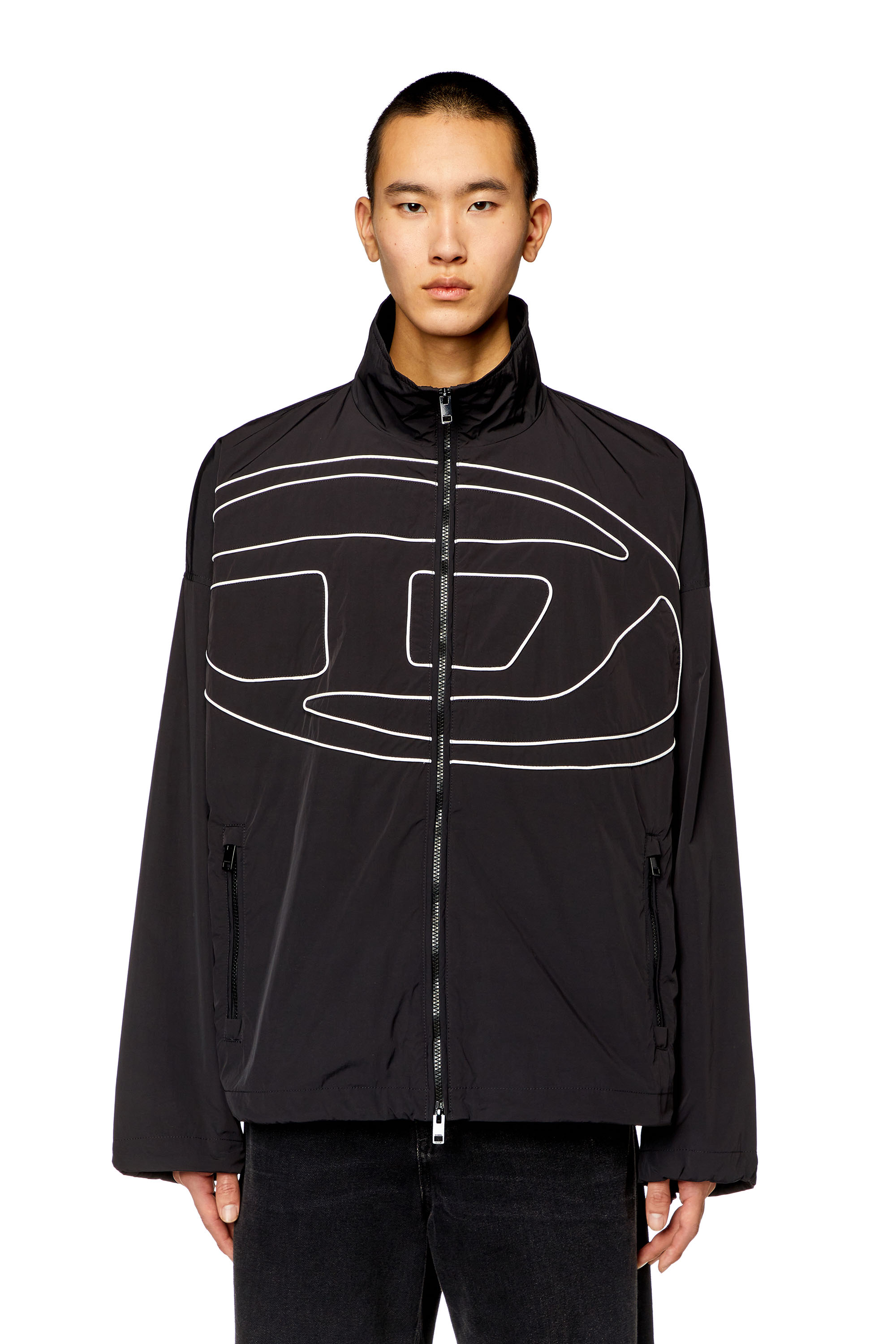Diesel - J-VATEL, Man Taslan jacket with piped Oval D in Black - Image 6
